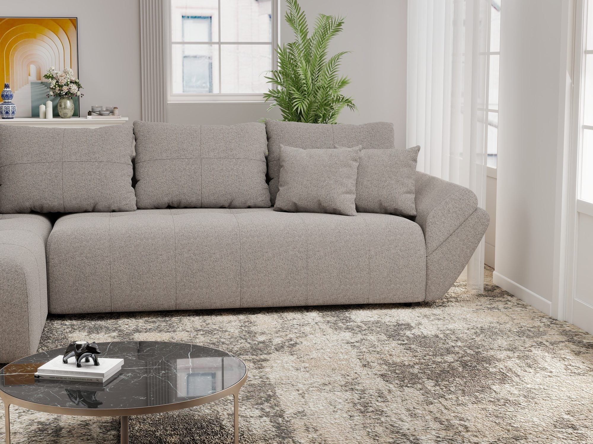Colțar extensibil dumonde cu ladă de depozitare si sezut confortabil din spuma high-density, Berlin XL Monte Gri 16 350x185 cm