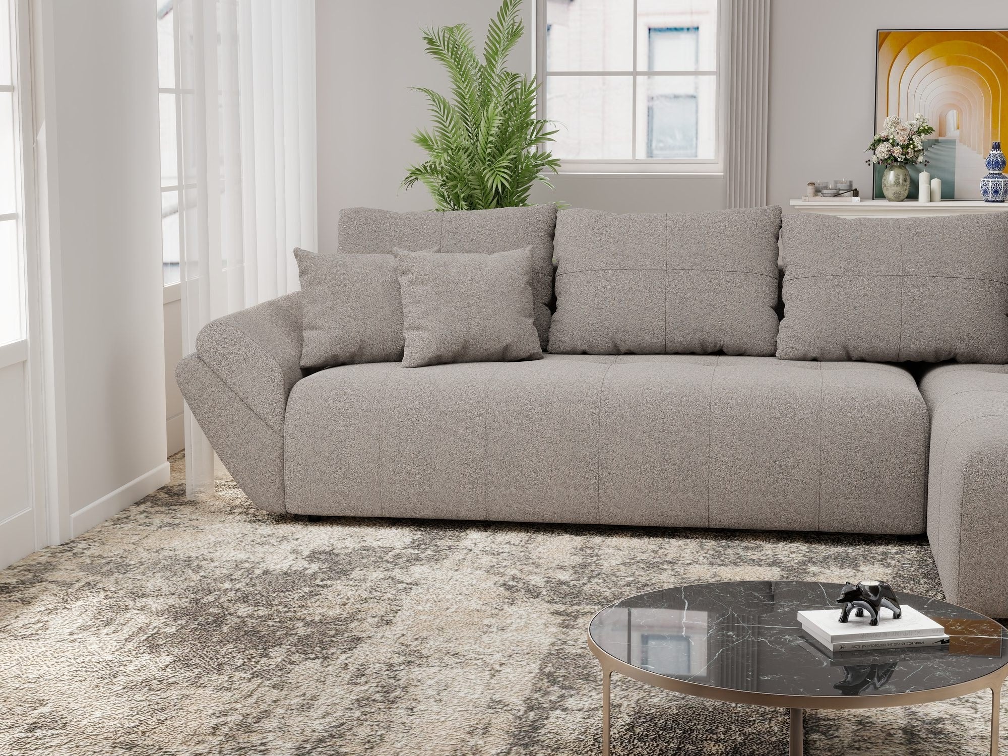 Colțar extensibil dumonde cu ladă de depozitare si sezut confortabil din spuma high-density, Berlin XL Monte Gri 16 II 350x185 cm