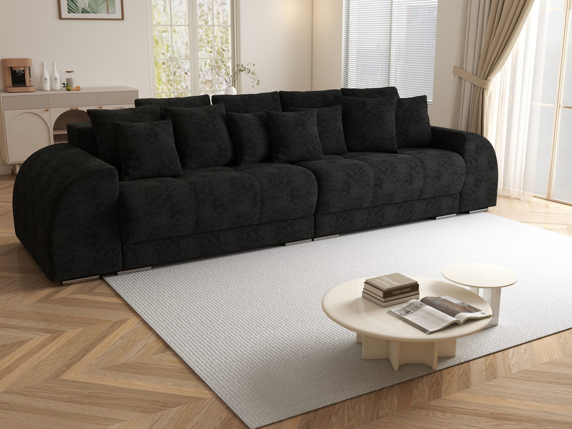 Canapea extensibilă dumonde cu 2 lăzi de depozitare si sezut confortabil din spuma high-density, Verona Quelle Negru 100 310x100 cm