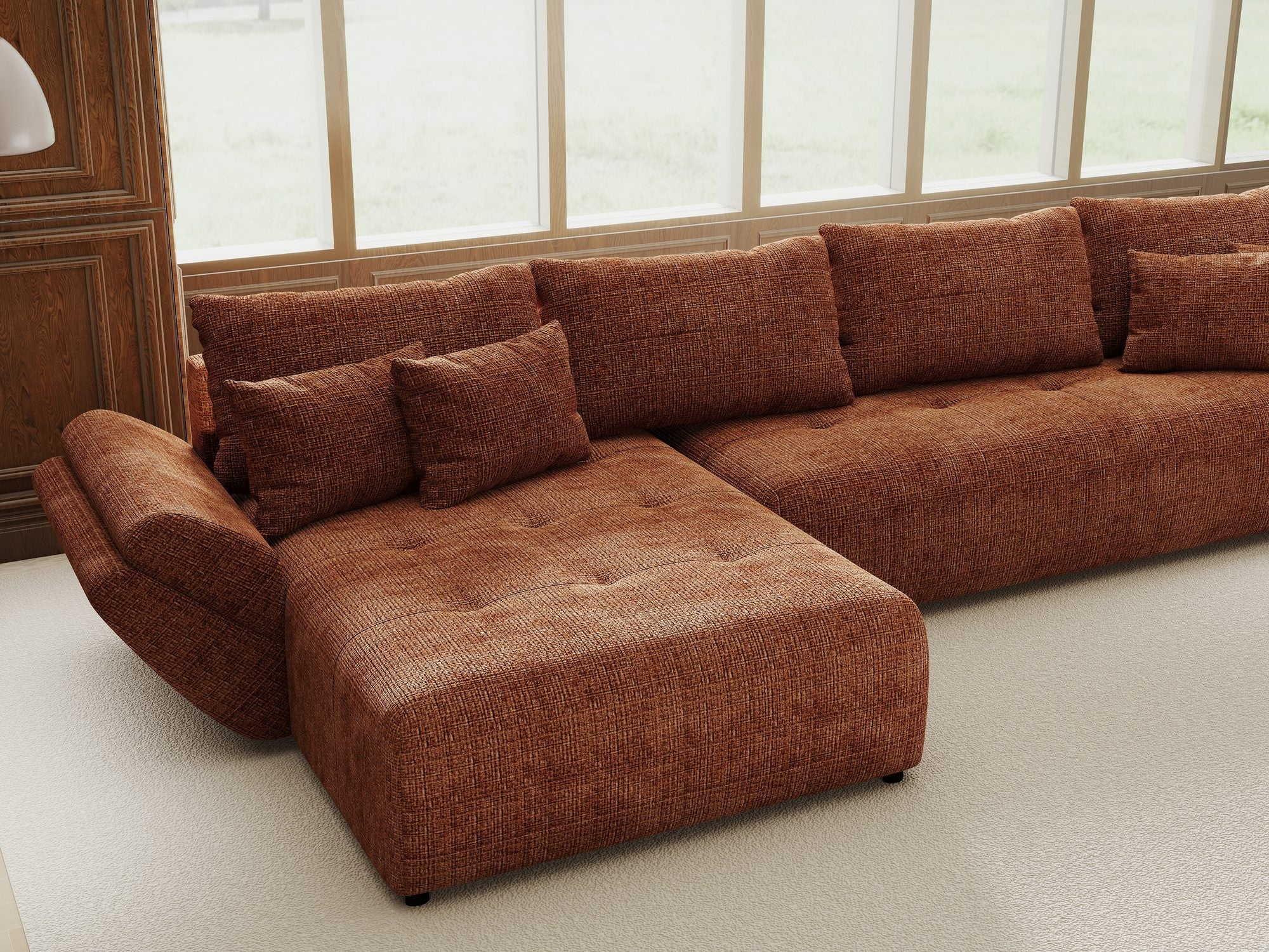 Colțar extensibil dumonde cu ladă de depozitare si sezut confortabil din spuma high-density, Berlin XL Cremona Teracota 52 350x185 cm