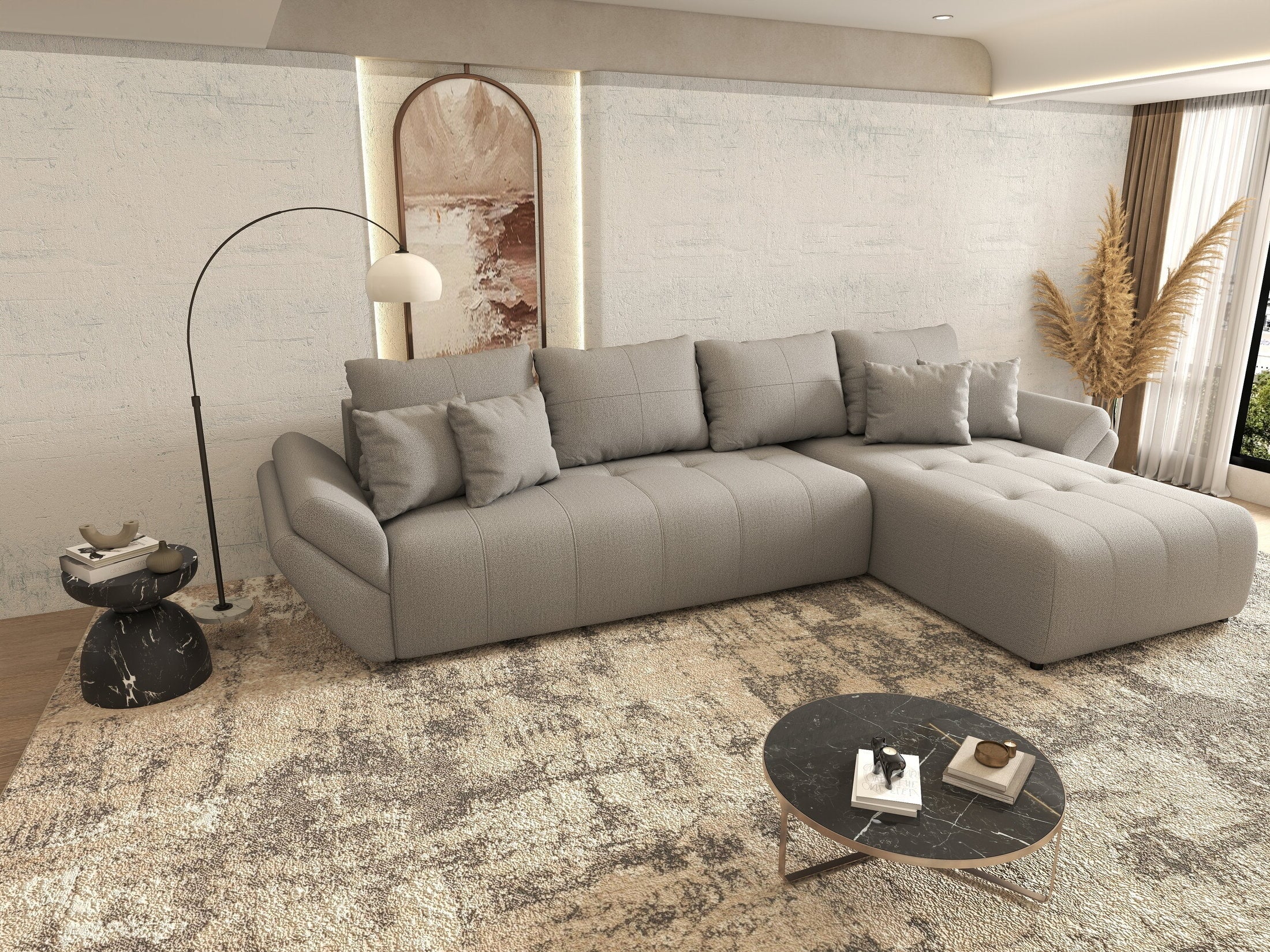Colțar extensibil dumonde cu ladă de depozitare si sezut confortabil din spuma high-density, Berlin XL Enjoy Grey 350x185 cm II