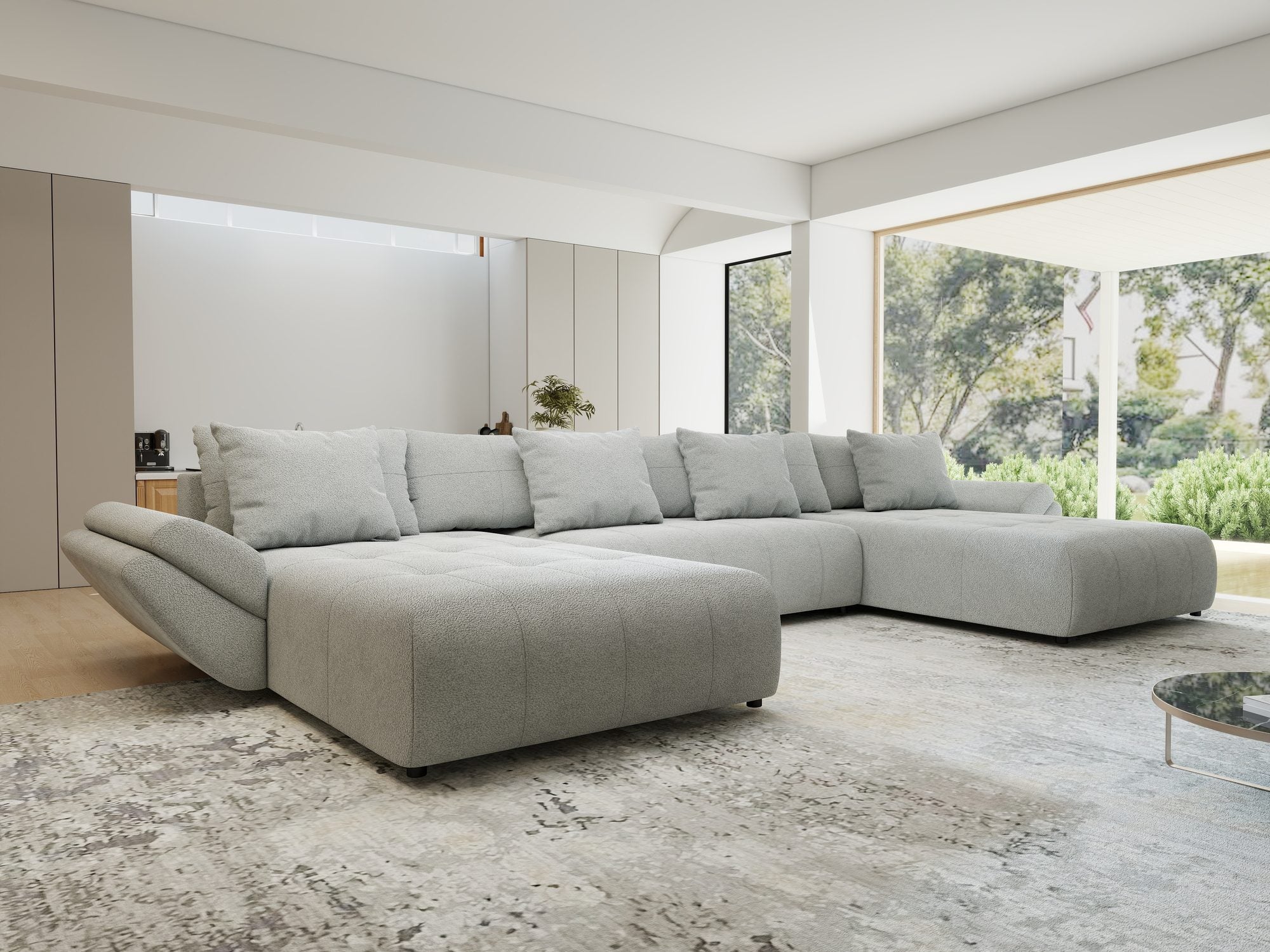 Colțar extensibil dumonde cu ladă de depozitare si sezut confortabil din spuma high-density, Berlin U Quelle Gri 83 380x180 cm