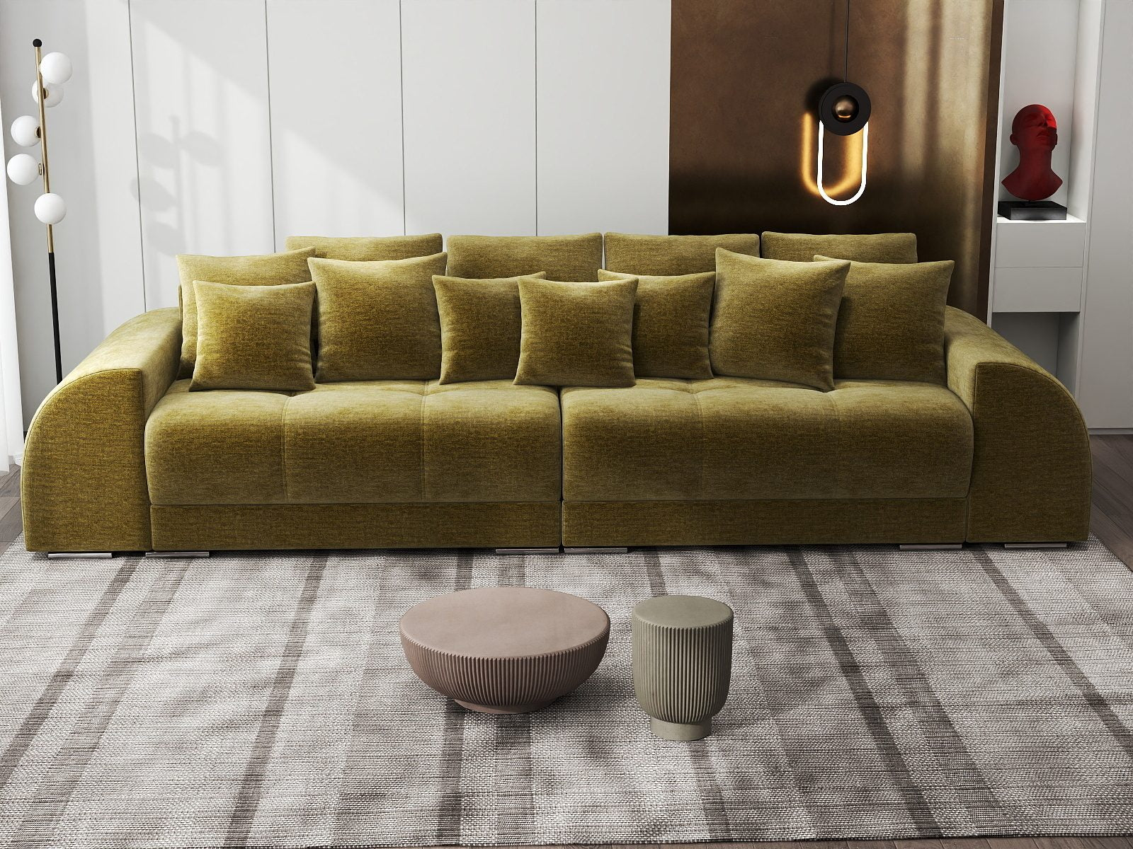 Canapea extensibilă dumonde cu 2 lăzi de depozitare si sezut confortabil din spuma high-density, Verona Monolith Verde Olive 38 310x100 cm
