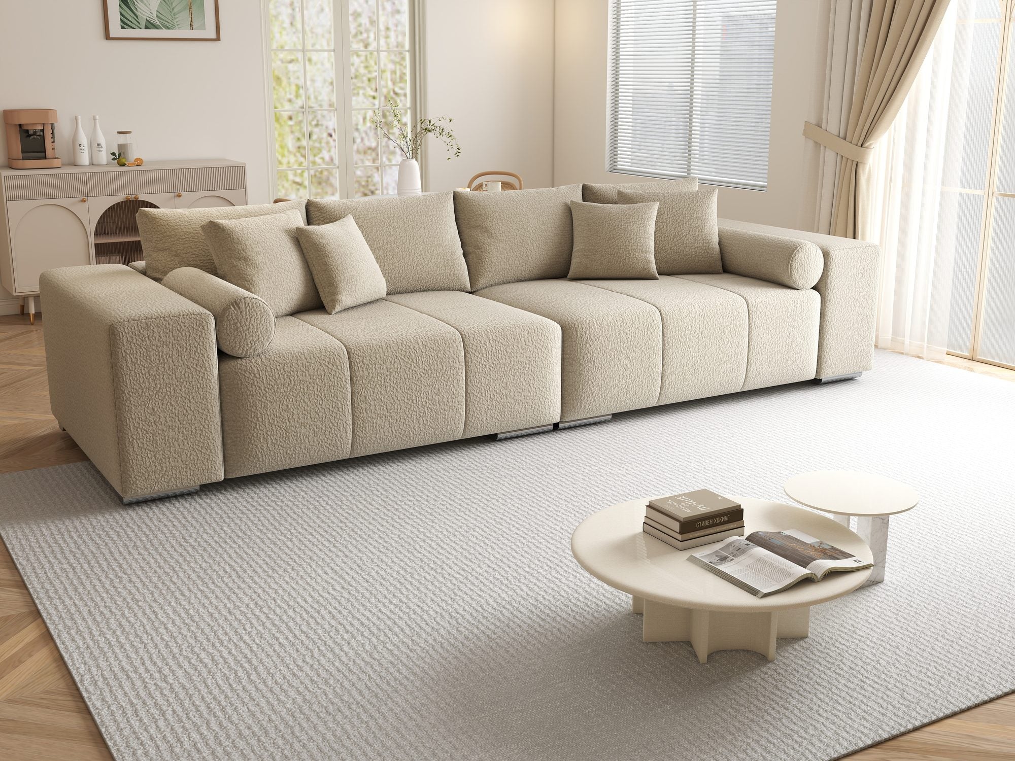 Canapea extensibilă dumonde cu ladă de depozitare si sezut confortabil din spuma high-density, Marbela XXL Jaguar Bej 4 290x100 cm