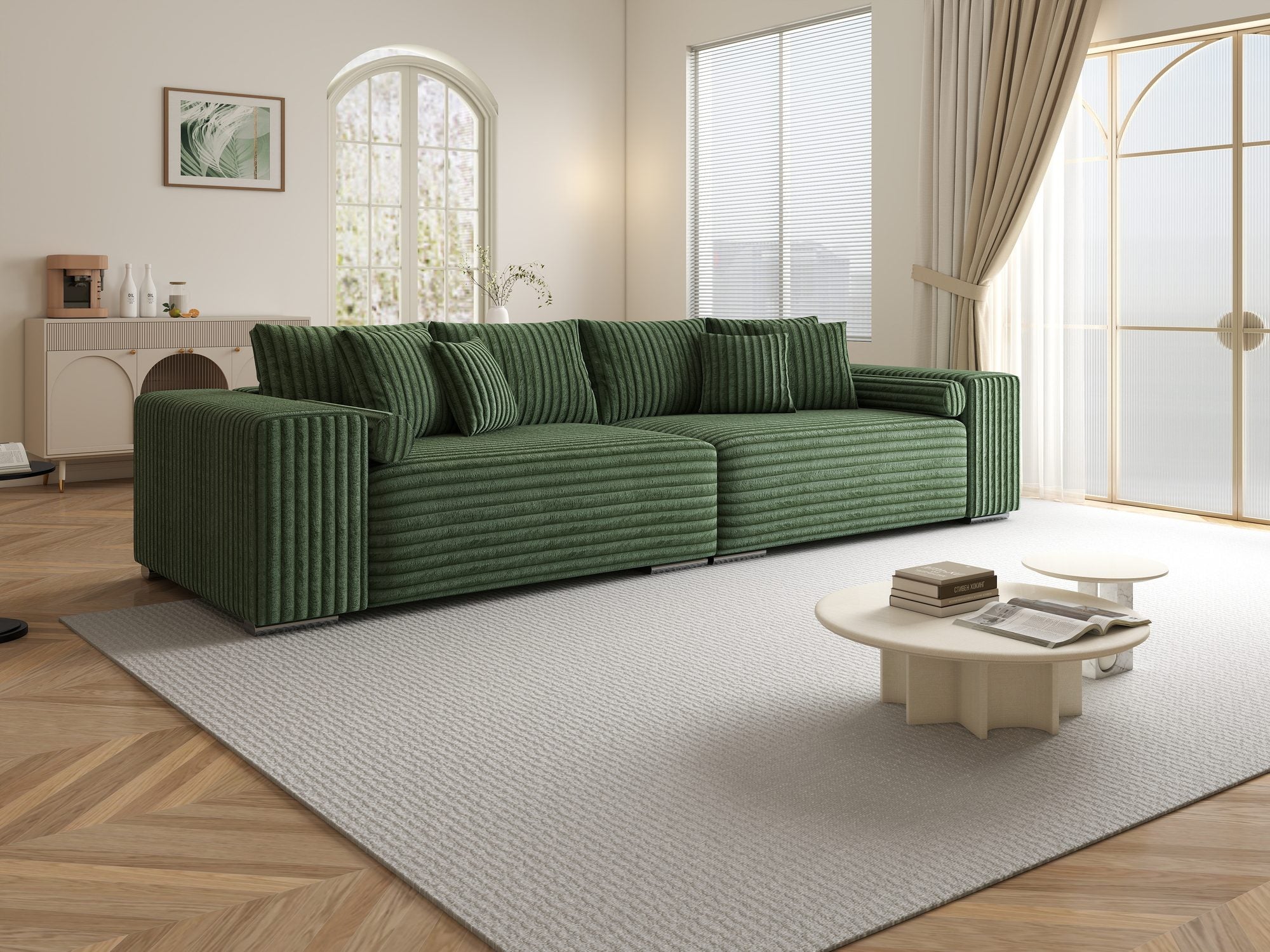 Canapea extensibilă dumonde cu ladă de depozitare si sezut confortabil din spuma high-density, Marbela XXL Tilia Verde 39 290x100 cm