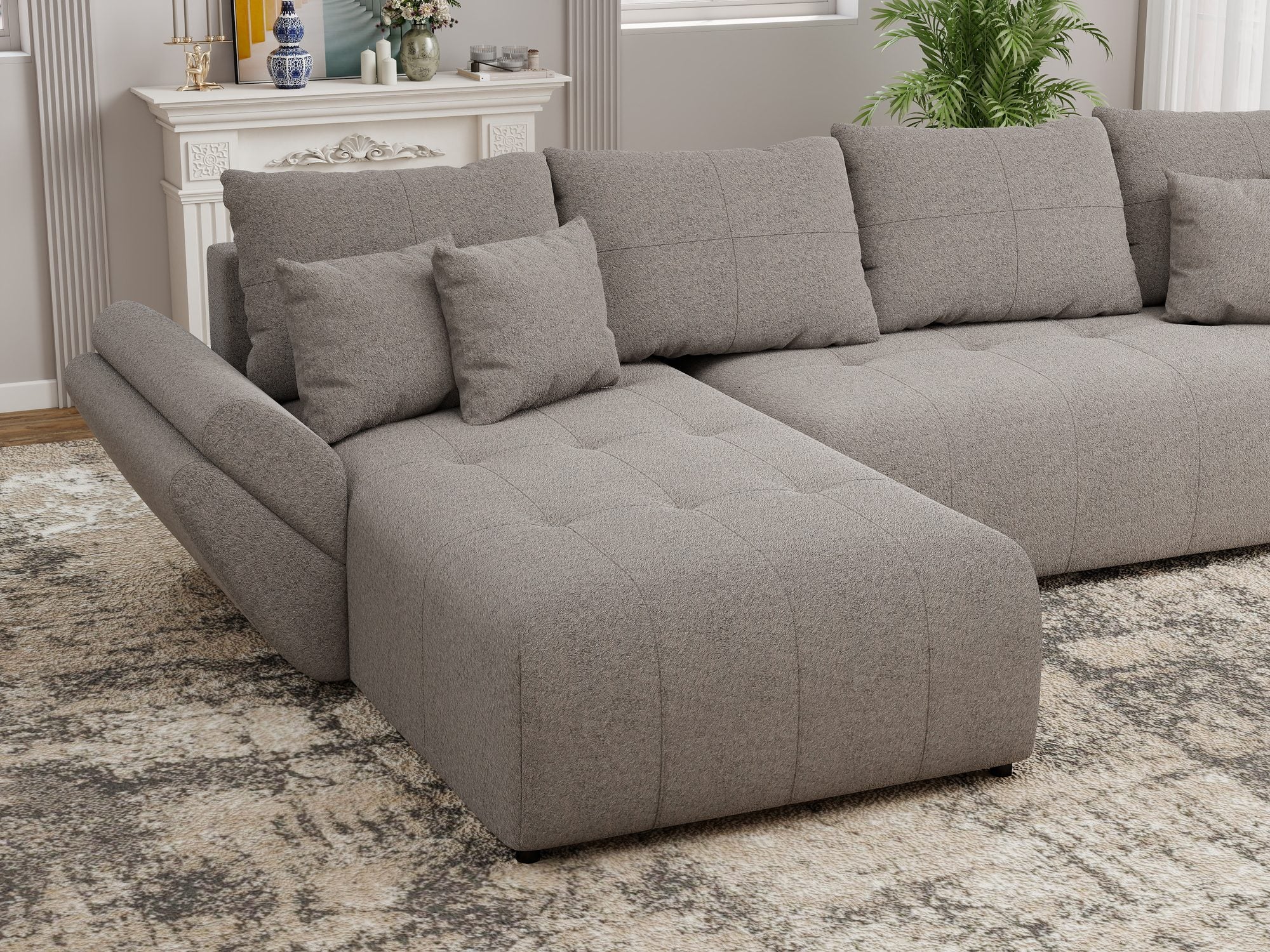 Colțar extensibil dumonde cu ladă de depozitare si sezut confortabil din spuma high-density, Berlin XL Monte Gri 16 350x185 cm