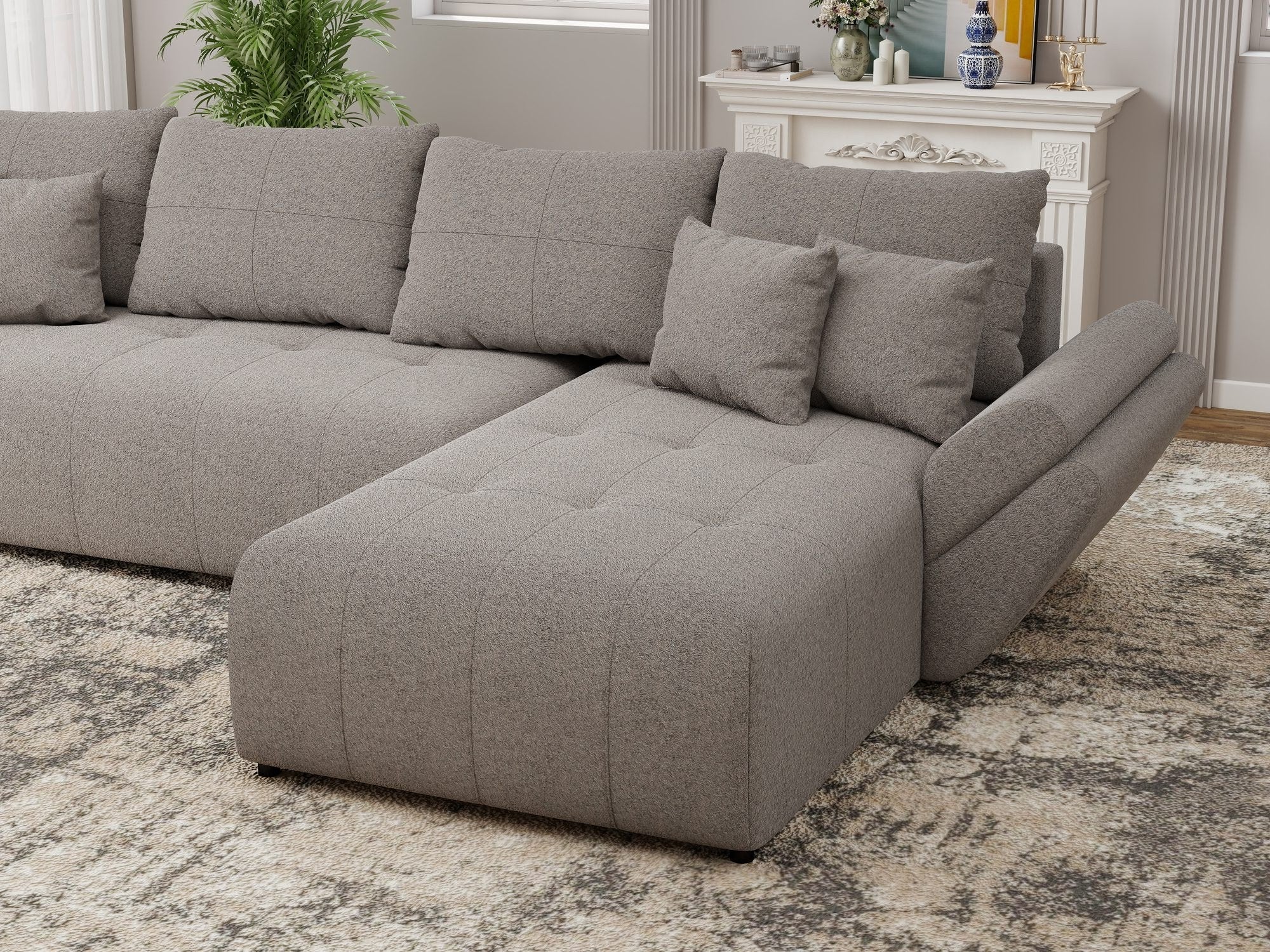 Colțar extensibil dumonde cu ladă de depozitare si sezut confortabil din spuma high-density, Berlin XL Monte Gri 16 II 350x185 cm