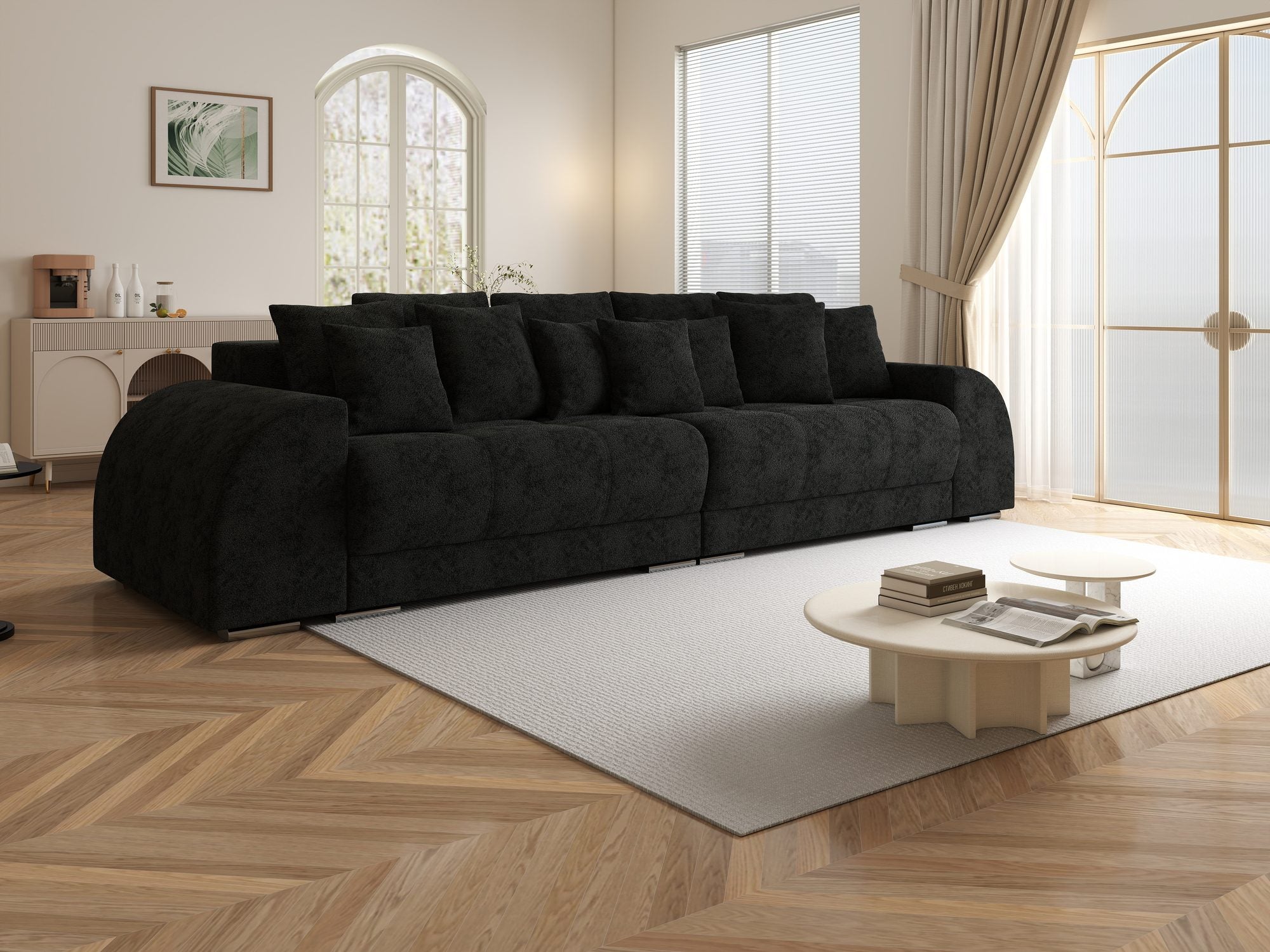 Canapea extensibilă dumonde cu 2 lăzi de depozitare si sezut confortabil din spuma high-density, Verona Quelle Negru 100 310x100 cm