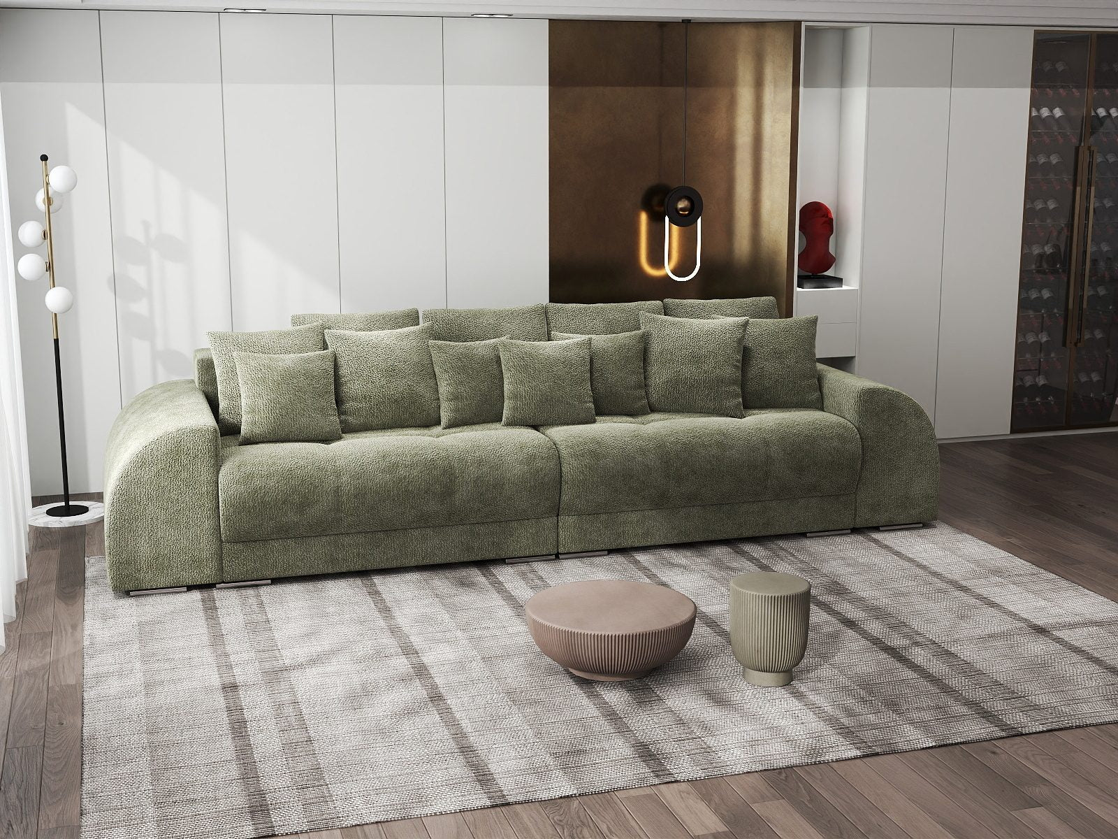 Canapea extensibilă dumonde cu 2 lăzi de depozitare si sezut confortabil din spuma high-density, Verona Vibe Olive 38 310x100 cm