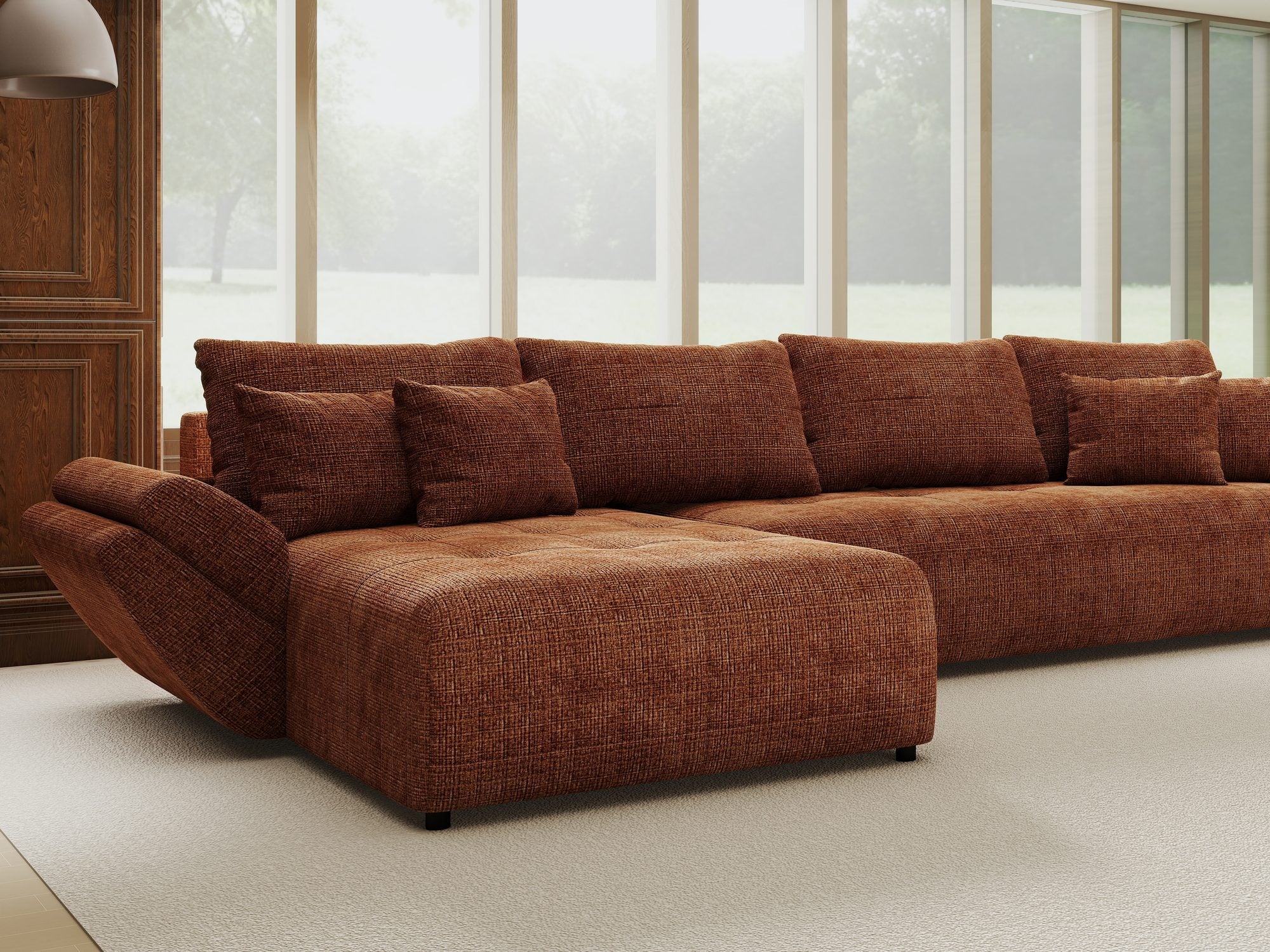 Colțar extensibil dumonde cu ladă de depozitare si sezut confortabil din spuma high-density, Berlin XL Cremona Teracota 52 350x185 cm