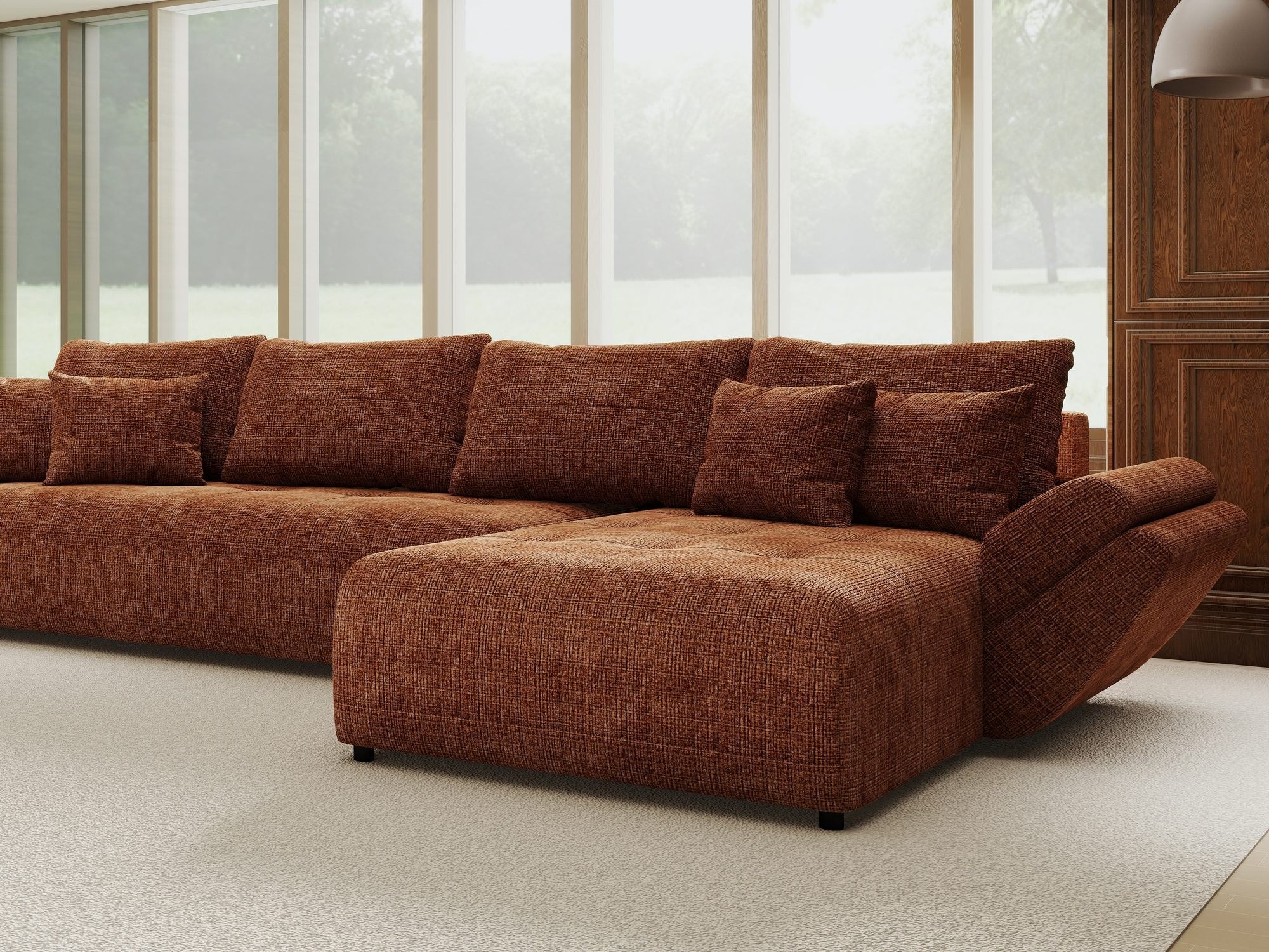 Colțar extensibil dumonde cu ladă de depozitare si sezut confortabil din spuma high-density, Berlin XL Cremona Teracota 52 II 350x185 cm