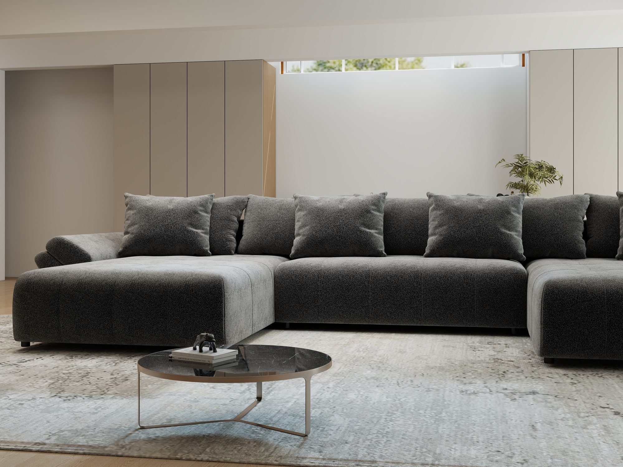 Colțar extensibil dumonde cu ladă de depozitare si sezut confortabil din spuma high-density, Berlin U Quelle Gri 92 380x180 cm