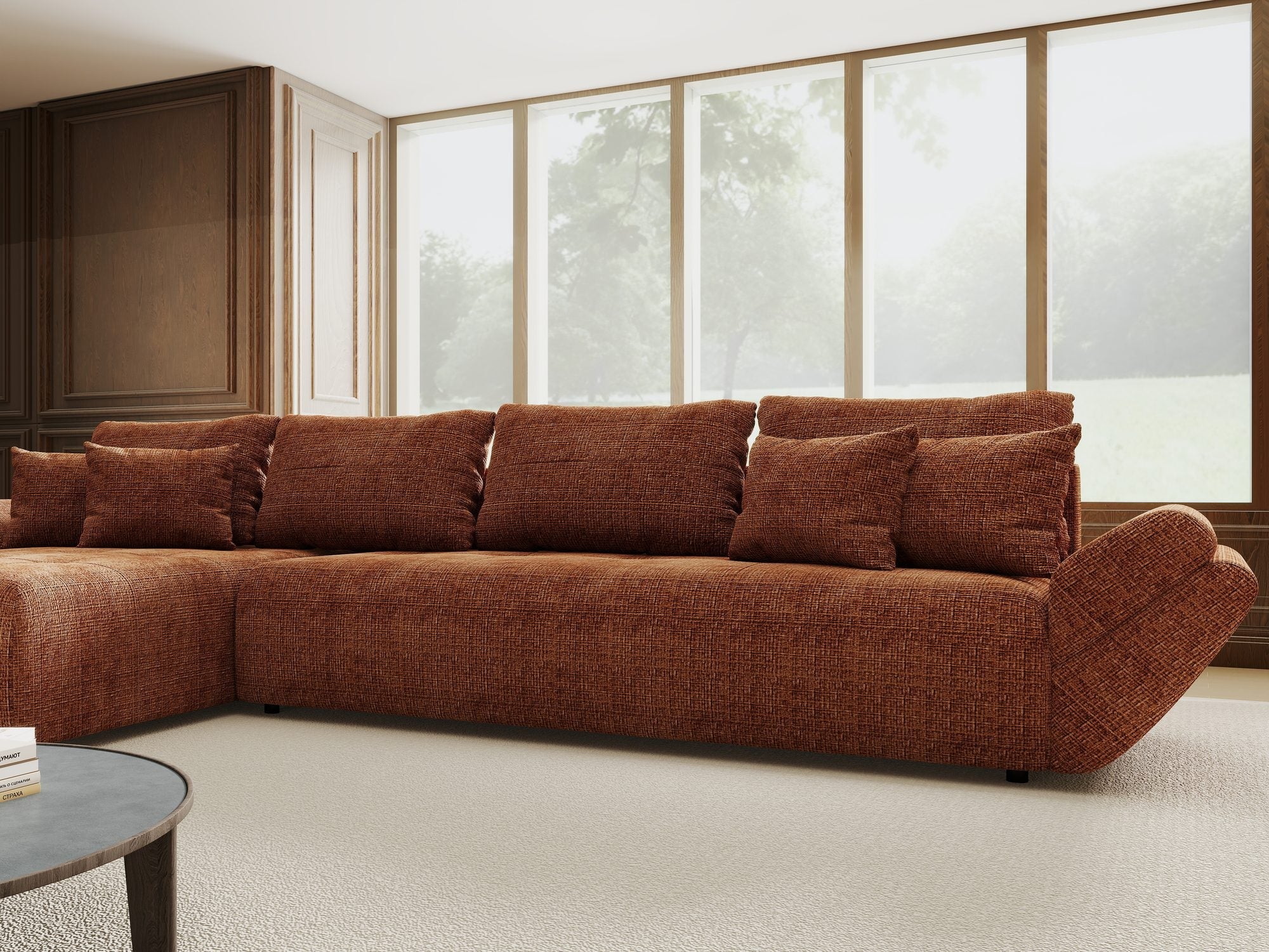 Colțar extensibil dumonde cu ladă de depozitare si sezut confortabil din spuma high-density, Berlin XL Cremona Teracota 52 350x185 cm