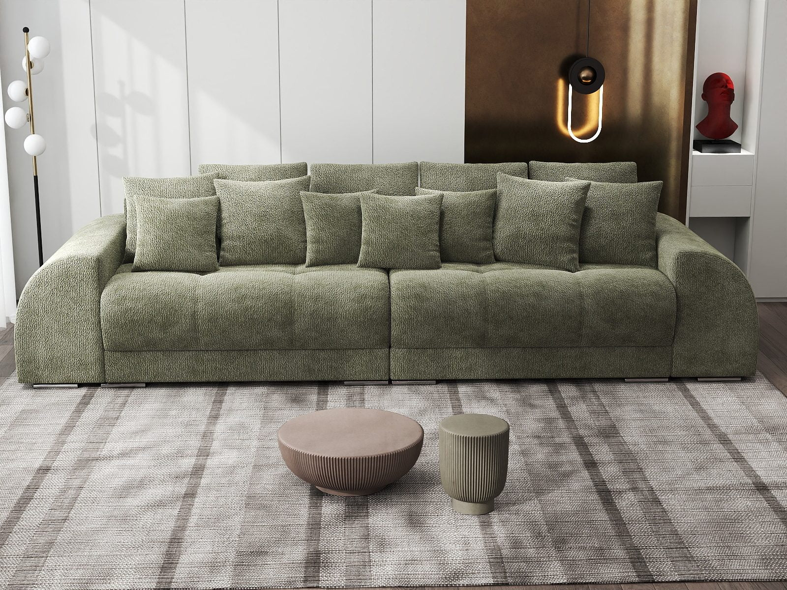 Canapea extensibilă dumonde cu 2 lăzi de depozitare si sezut confortabil din spuma high-density, Verona Vibe Olive 38 310x100 cm