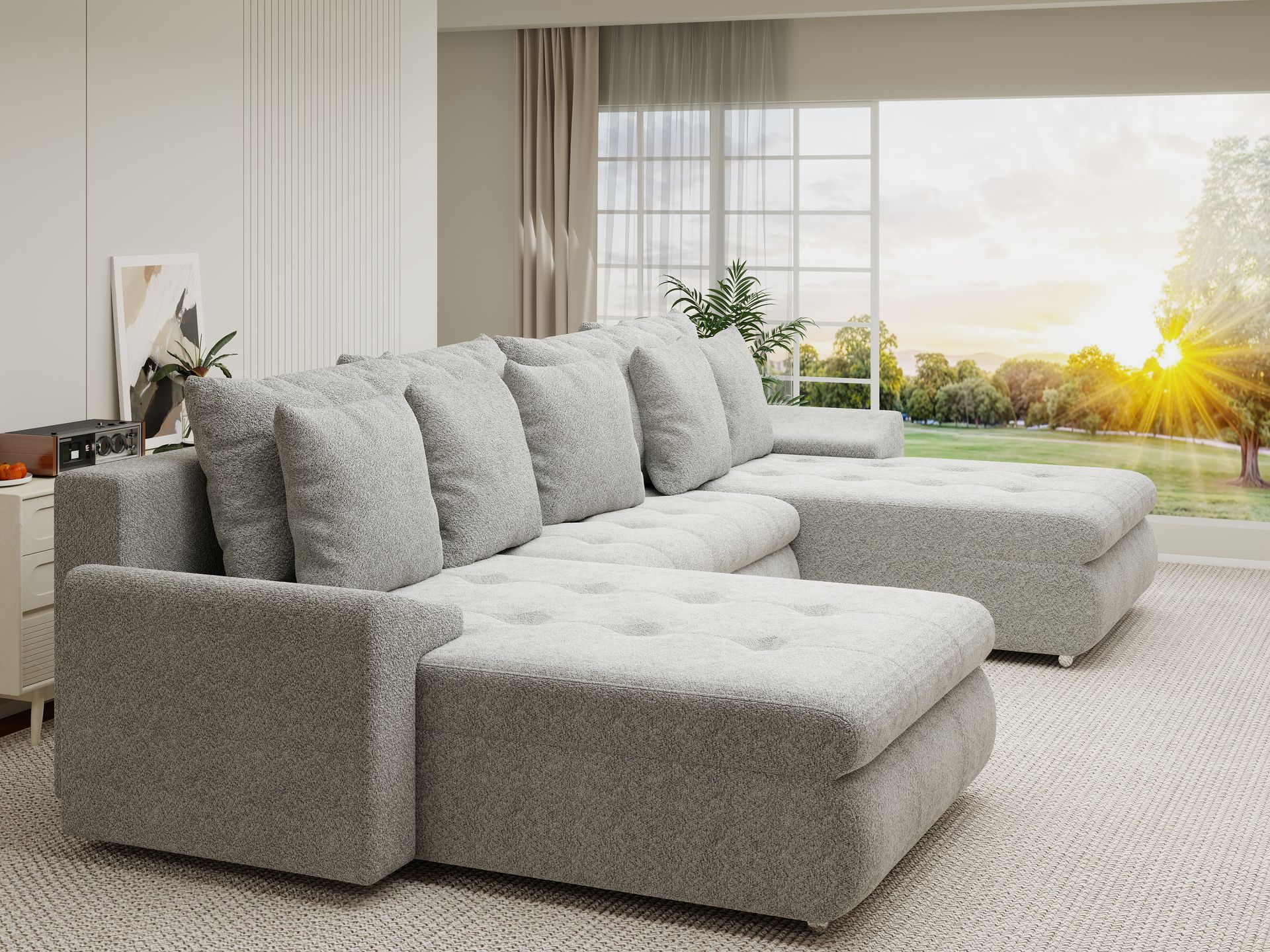 Colțar extensibil dumonde cu ladă de depozitare si sezut confortabil din spuma high-density, Leonardo U Arena Gri 15 360x185 cm