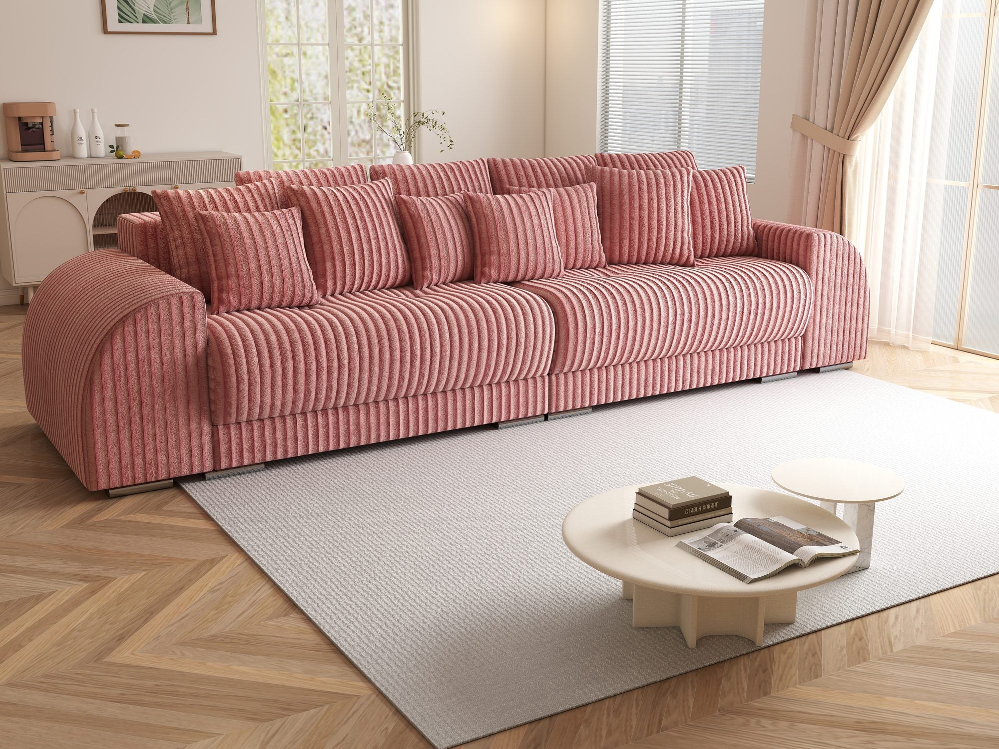 Canapea extensibilă dumonde cu 2 lăzi de depozitare si sezut confortabil din spuma high-density, Verona Tilia Roz Pudrat 62 310x100 cm