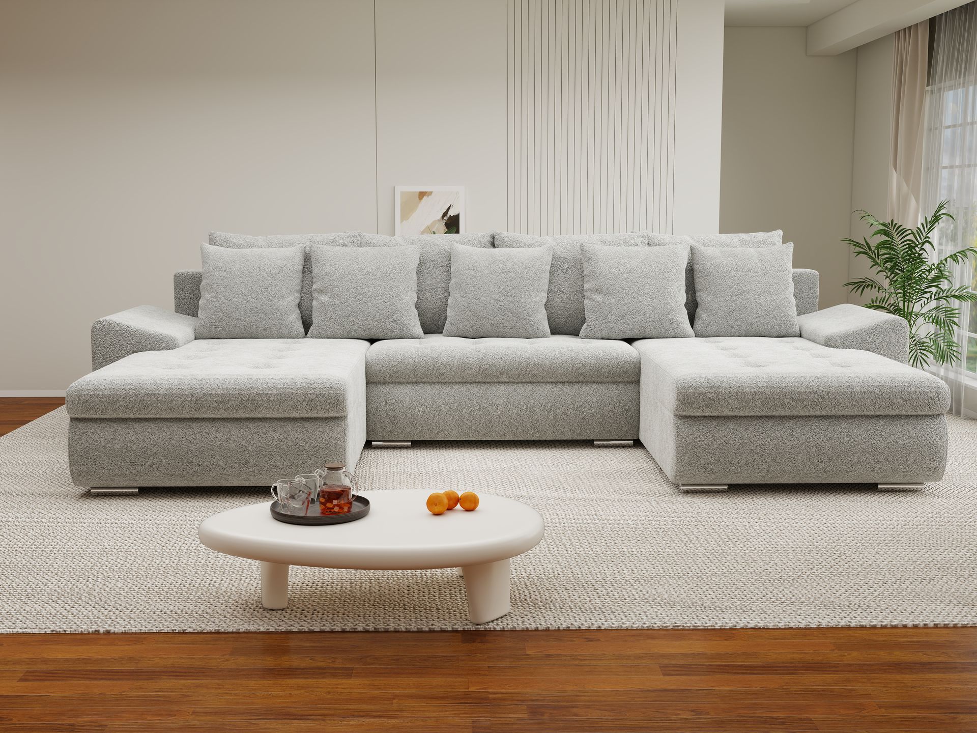 Colțar extensibil dumonde cu ladă de depozitare si sezut confortabil din spuma high-density, Leonardo U Arena Gri 15 360x185 cm