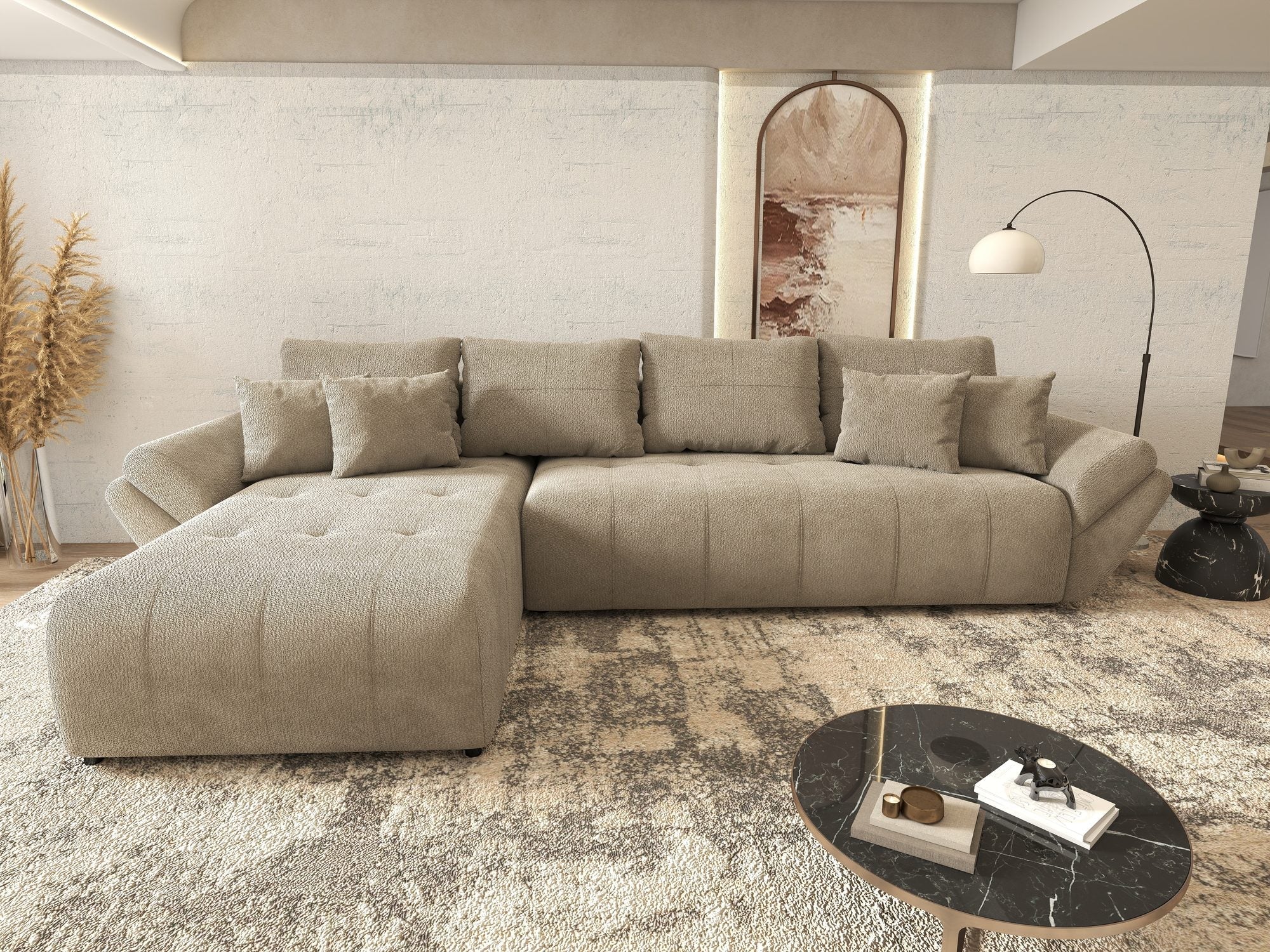 Colțar extensibil dumonde cu ladă de depozitare si sezut confortabil din spuma high-density, Berlin XL Vibe Maro 21 350x185 cm