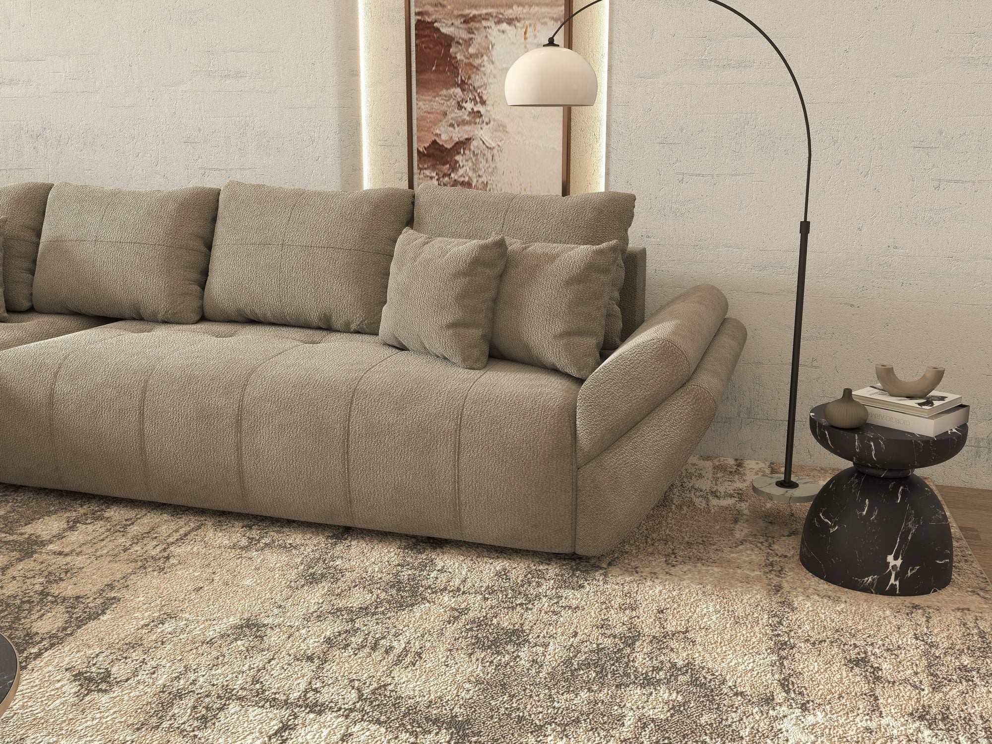 Colțar extensibil dumonde cu ladă de depozitare si sezut confortabil din spuma high-density, Berlin XL Vibe Maro 21 350x185 cm