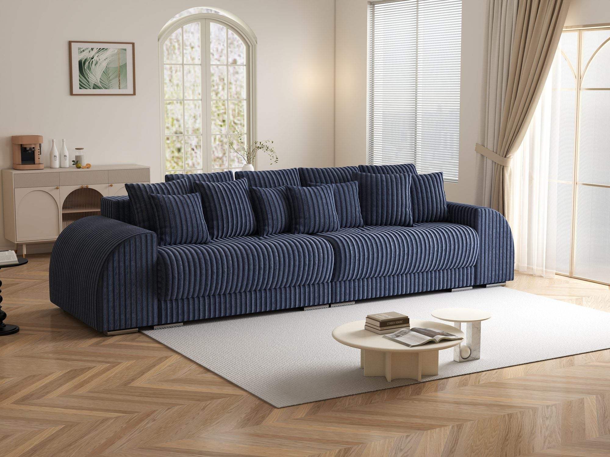 Canapea extensibilă dumonde cu 2 lăzi de depozitare si sezut confortabil din spuma high-density, Verona Tilia Albastru 77 310x100 cm