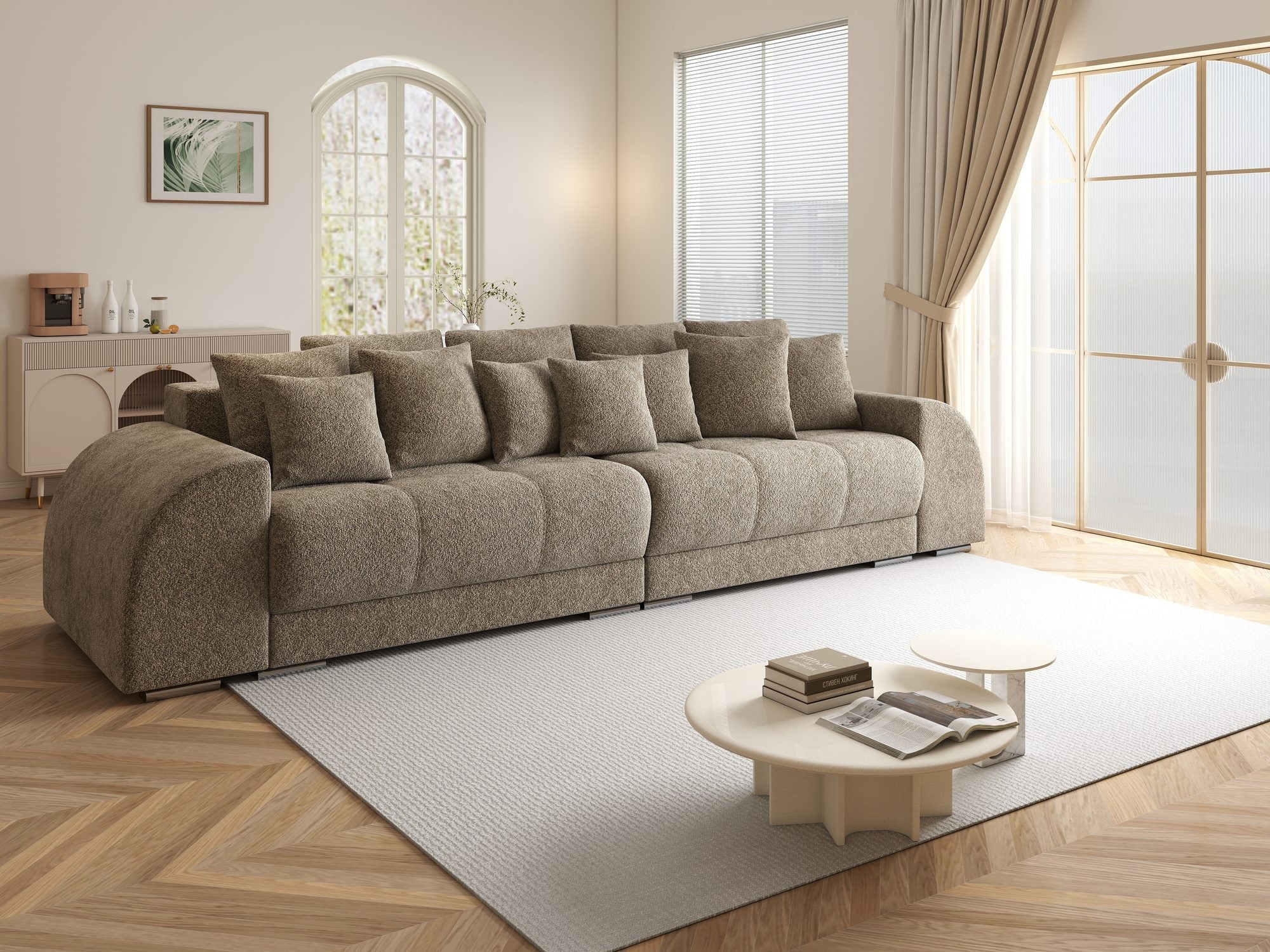 Canapea extensibilă dumonde cu 2 lăzi de depozitare si sezut confortabil din spuma high-density, Verona Arena Bej 4 310x100 cm