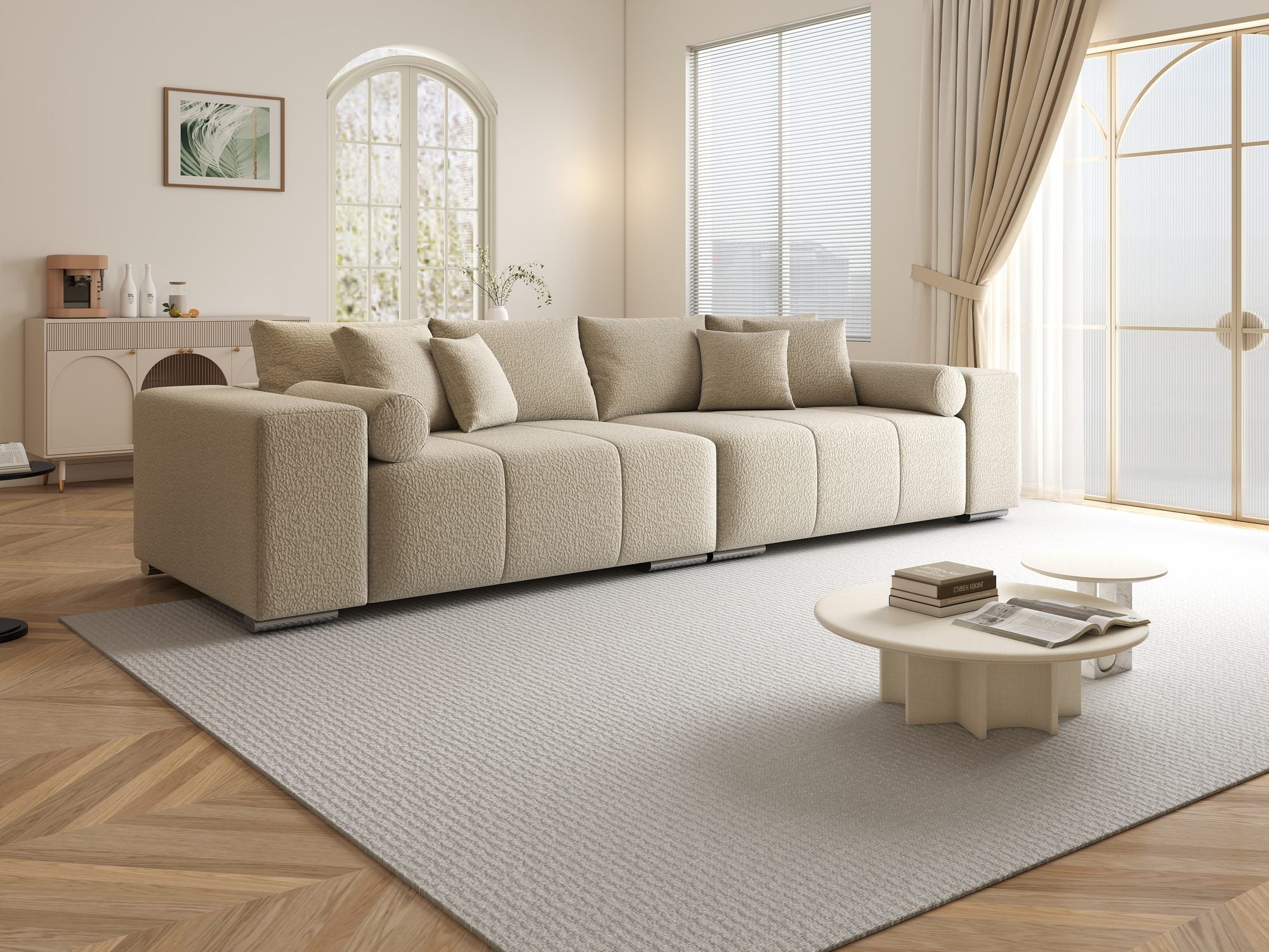 Canapea extensibilă dumonde cu ladă de depozitare si sezut confortabil din spuma high-density, Marbela XXL Jaguar Bej 4 290x100 cm