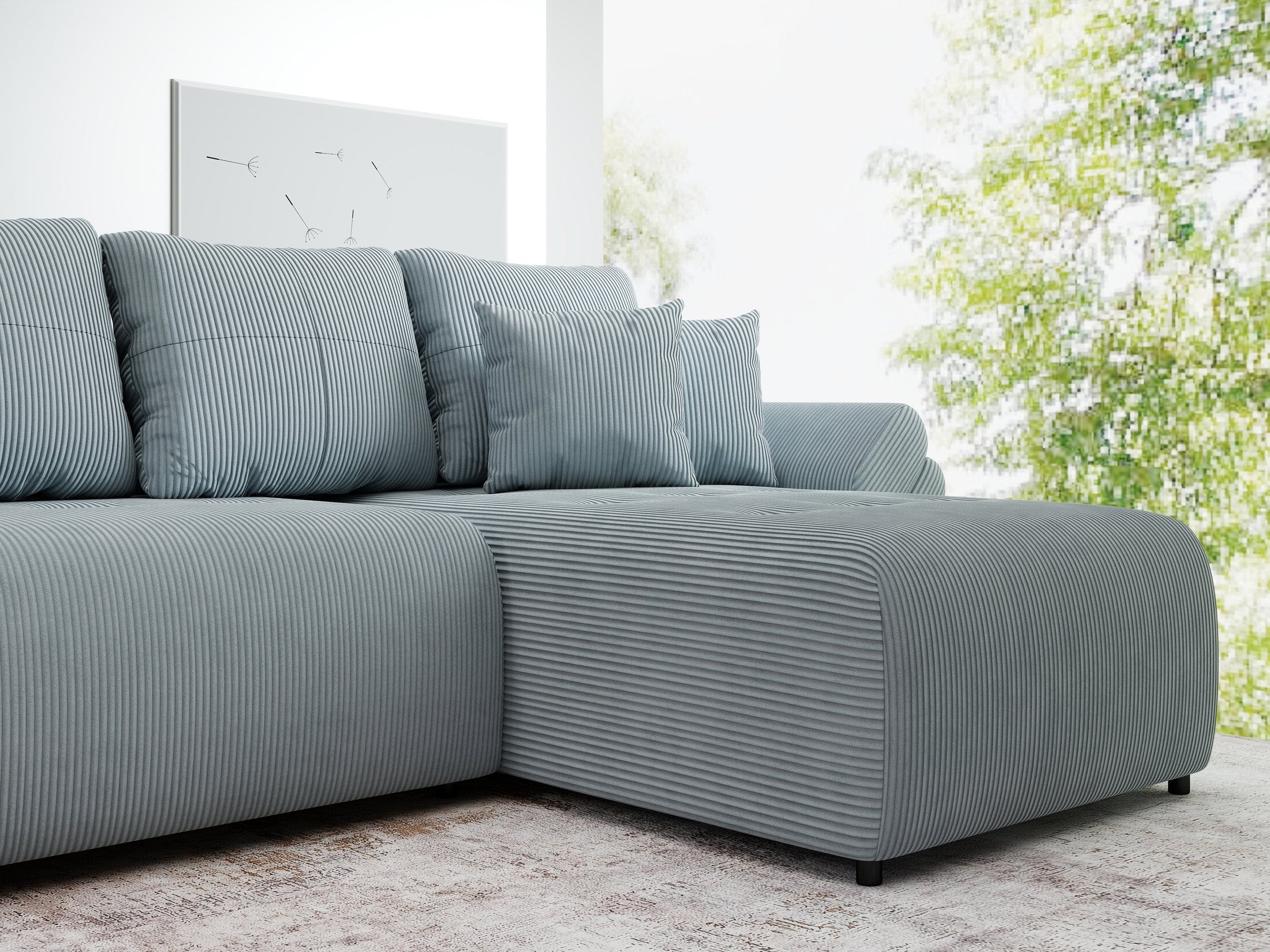 Colțar extensibil dumonde cu ladă de depozitare si sezut confortabil din spuma high-density, Berlin XL Zoom Grey II 350x185 cm