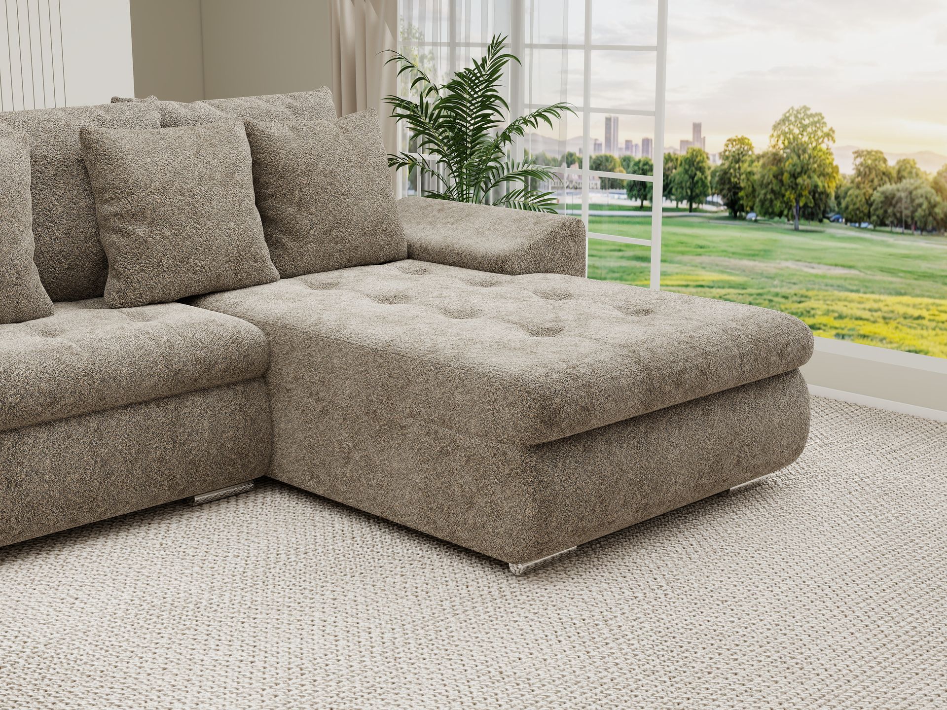 Colțar extensibil dumonde cu ladă de depozitare si sezut confortabil din spuma high-density, Leonardo U Arena Bej 04 360x185 cm