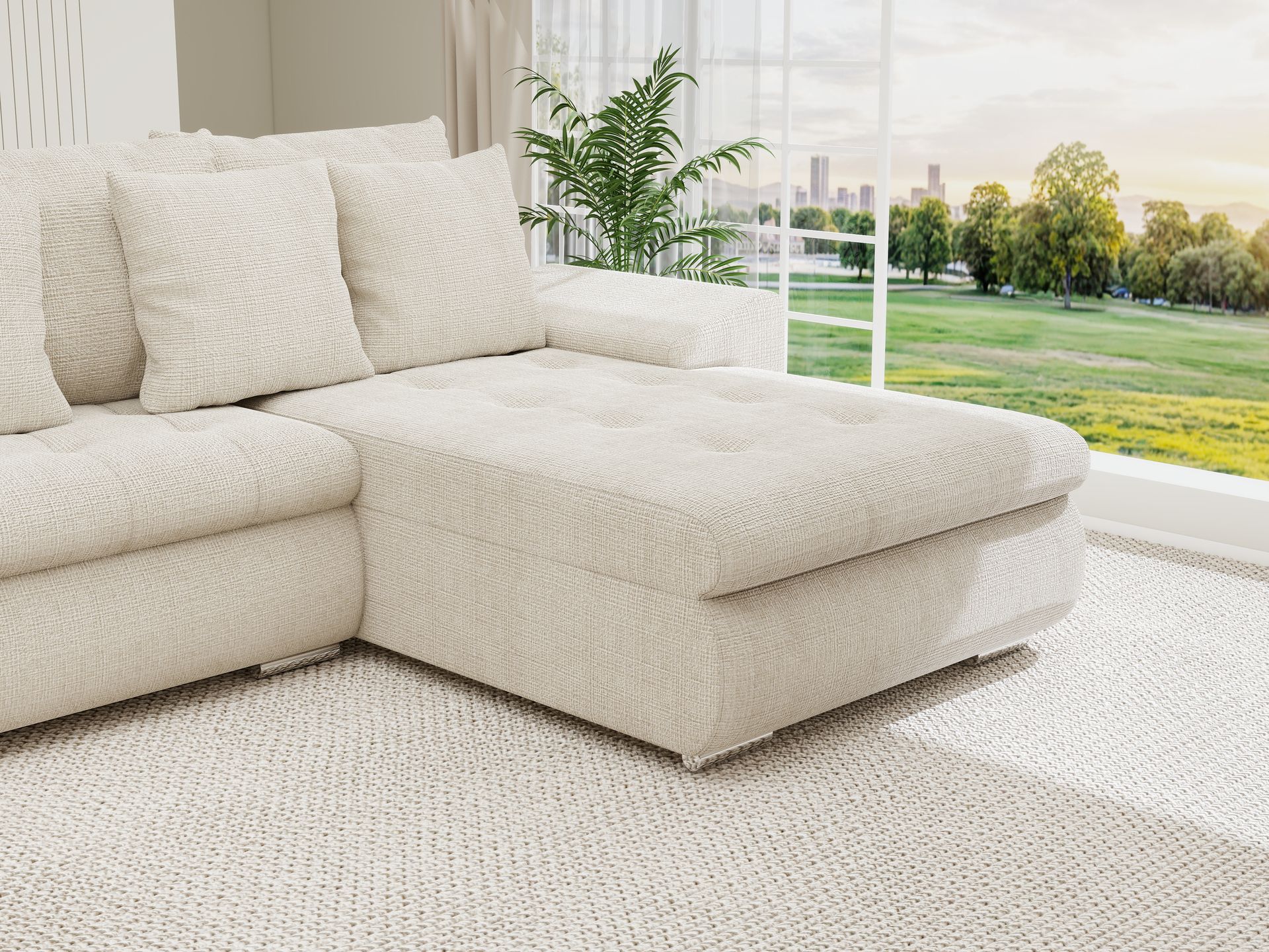 Colțar extensibil dumonde cu ladă de depozitare si sezut confortabil din spuma high-density, Leonardo U Cremona Gri Deschis 02 360x185 cm