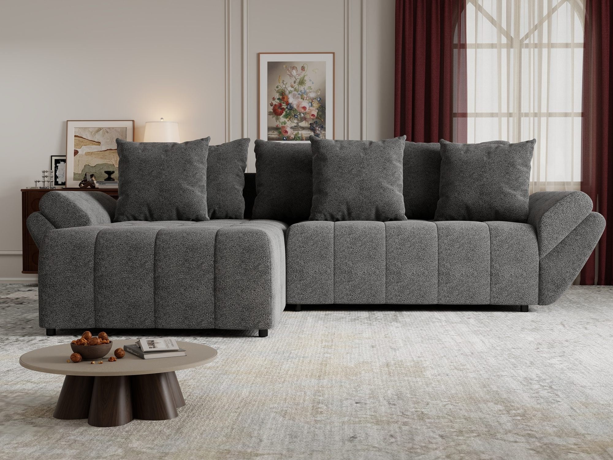 Colțar extensibil dumonde cu ladă de depozitare si sezut confortabil din spuma high-density, Berlin Quelle Gri 92 280x185 cm
