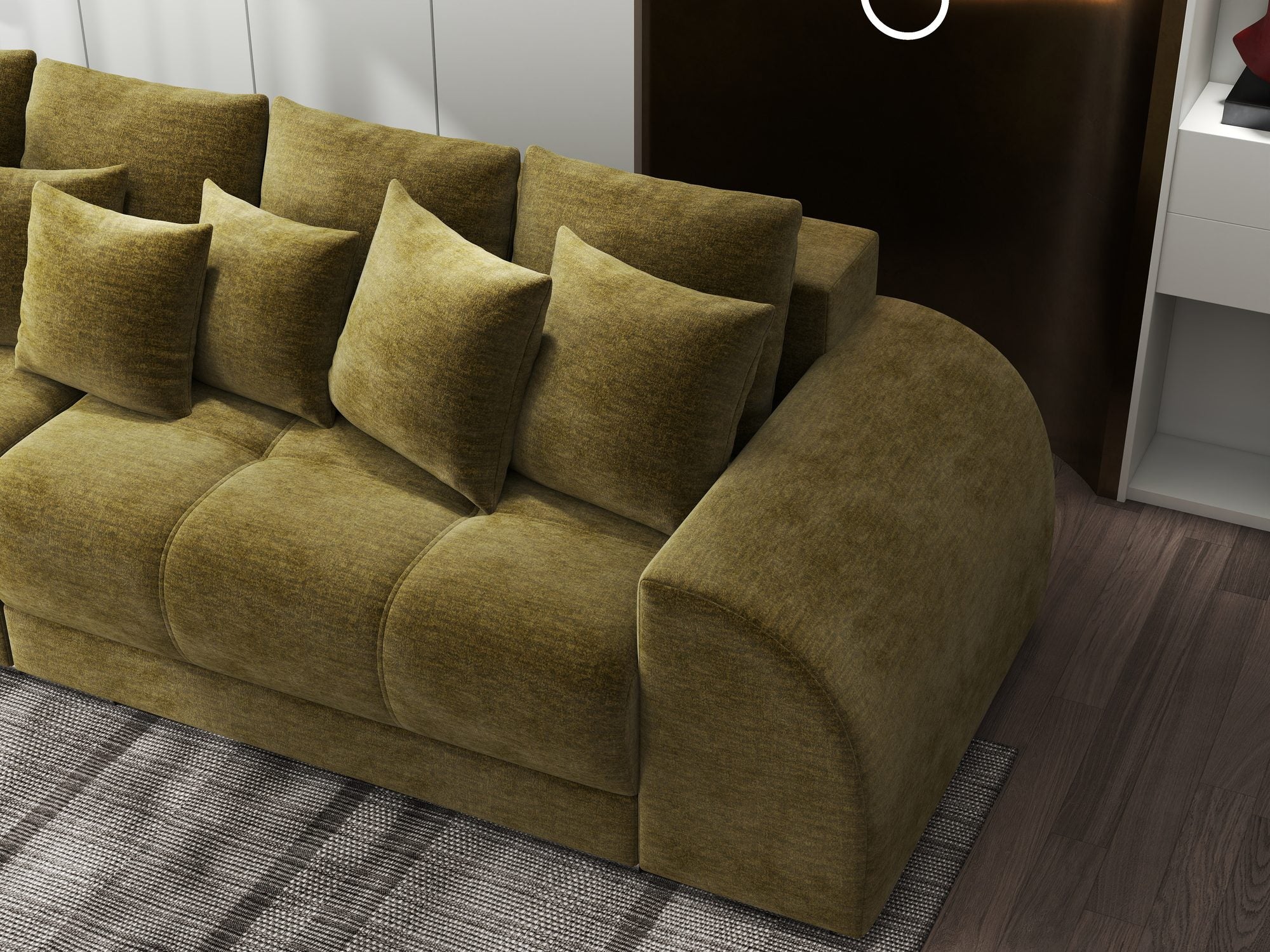 Canapea extensibilă dumonde cu 2 lăzi de depozitare si sezut confortabil din spuma high-density, Verona Monolith Verde Olive 38 310x100 cm