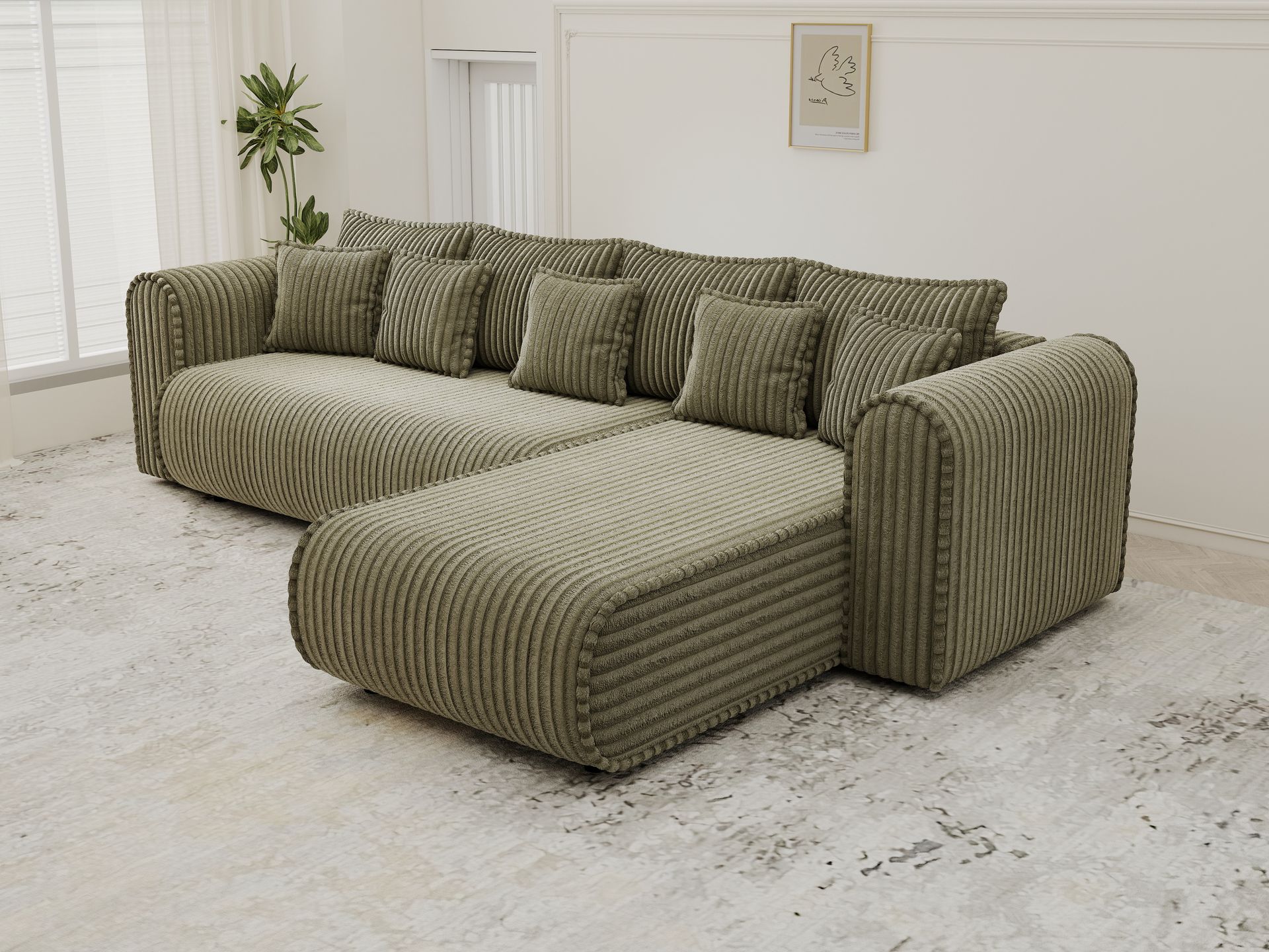Colțar extensibil dumonde cu ladă de depozitare si sezut confortabil din spuma high-density, Monaco XL Tilia Olive II 340x185 cm