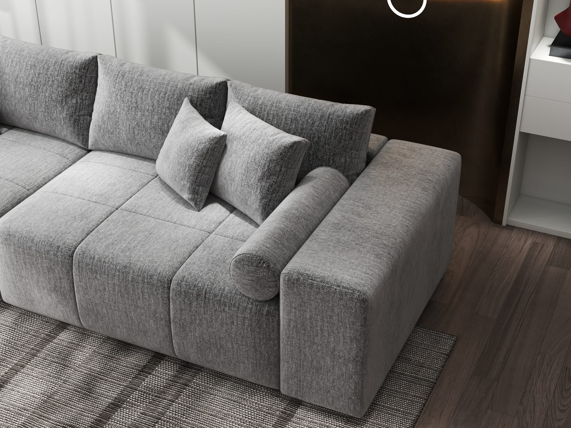 Canapea extensibilă dumonde cu ladă de depozitare si sezut confortabil din spuma high-density, Marbela XXL Monolith Gri 85 290x100 cm
