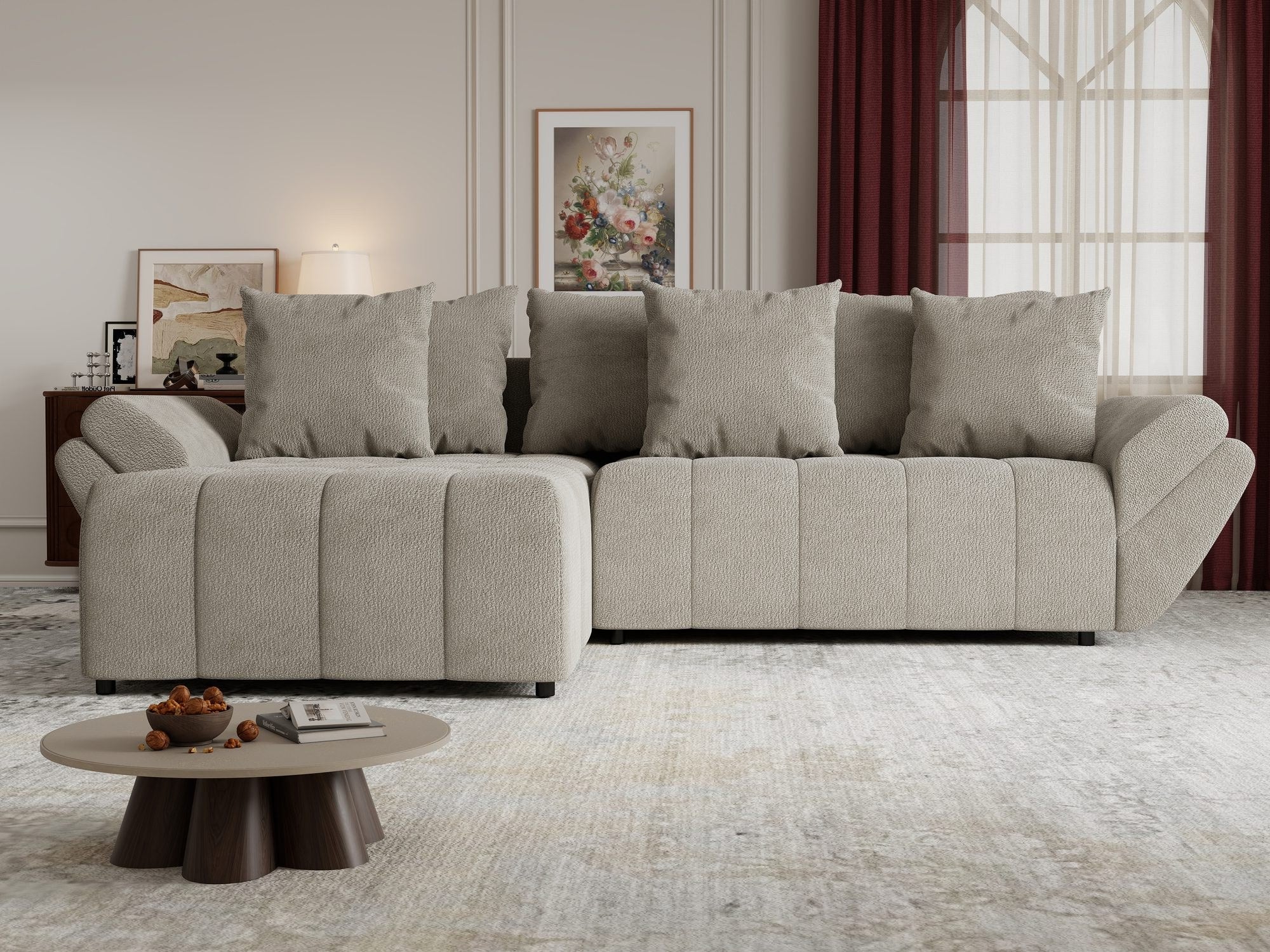 Colțar extensibil dumonde cu ladă de depozitare si sezut confortabil din spuma high-density, Berlin Vibe Bej 06 280x185 cm