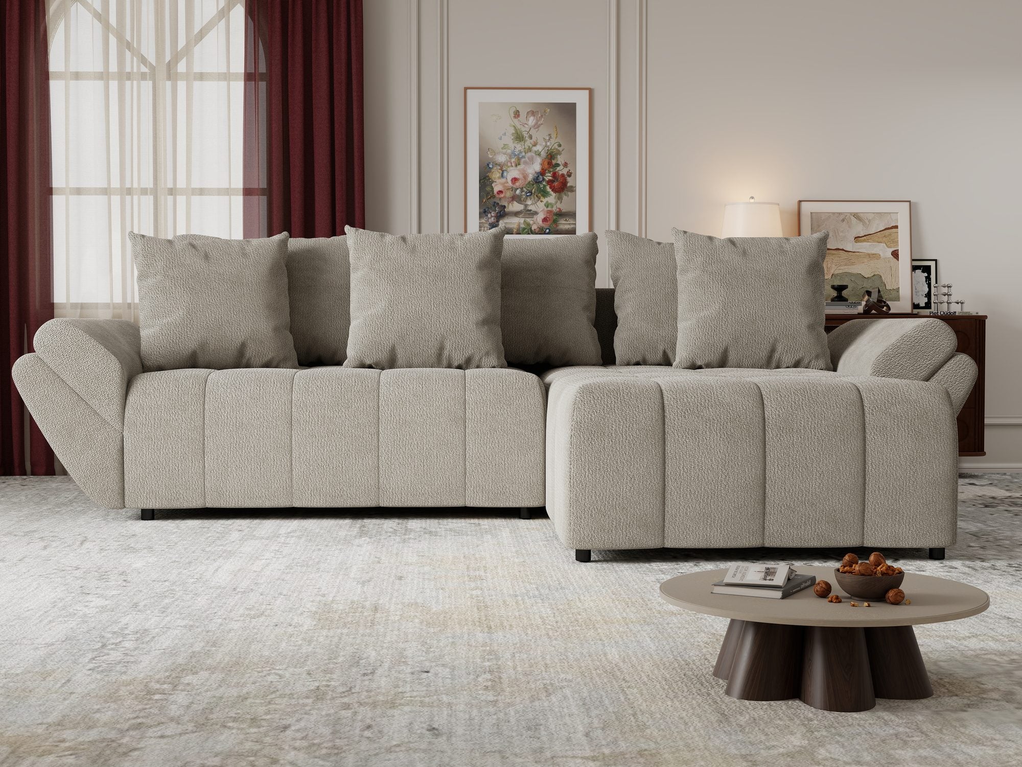 Colțar extensibil dumonde cu ladă de depozitare si sezut confortabil din spuma high-density, Berlin Vibe Bej 06 II 280x185 cm