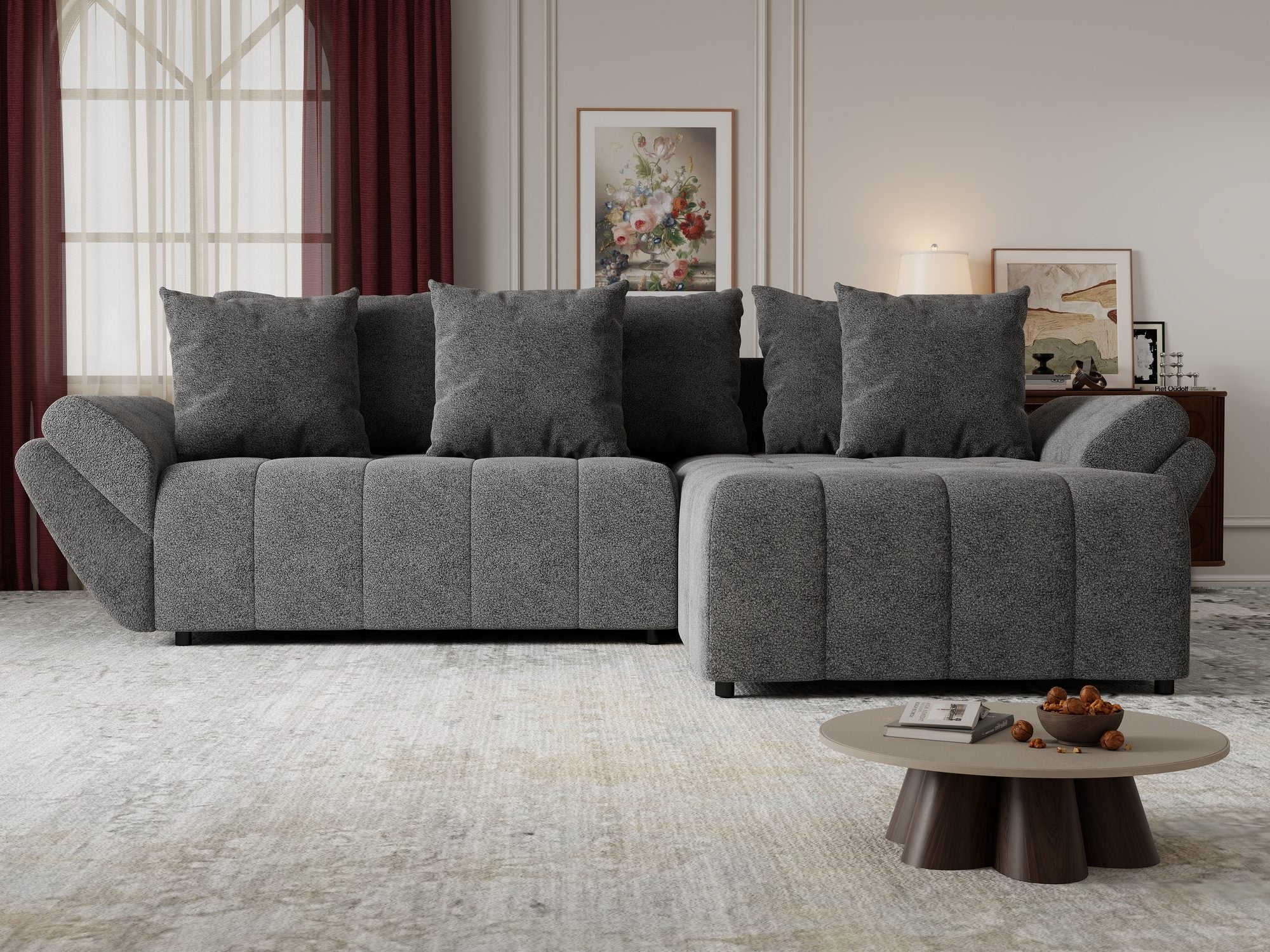 Colțar extensibil dumonde cu ladă de depozitare si sezut confortabil din spuma high-density, Berlin Quelle Gri 92 II 280x185 cm
