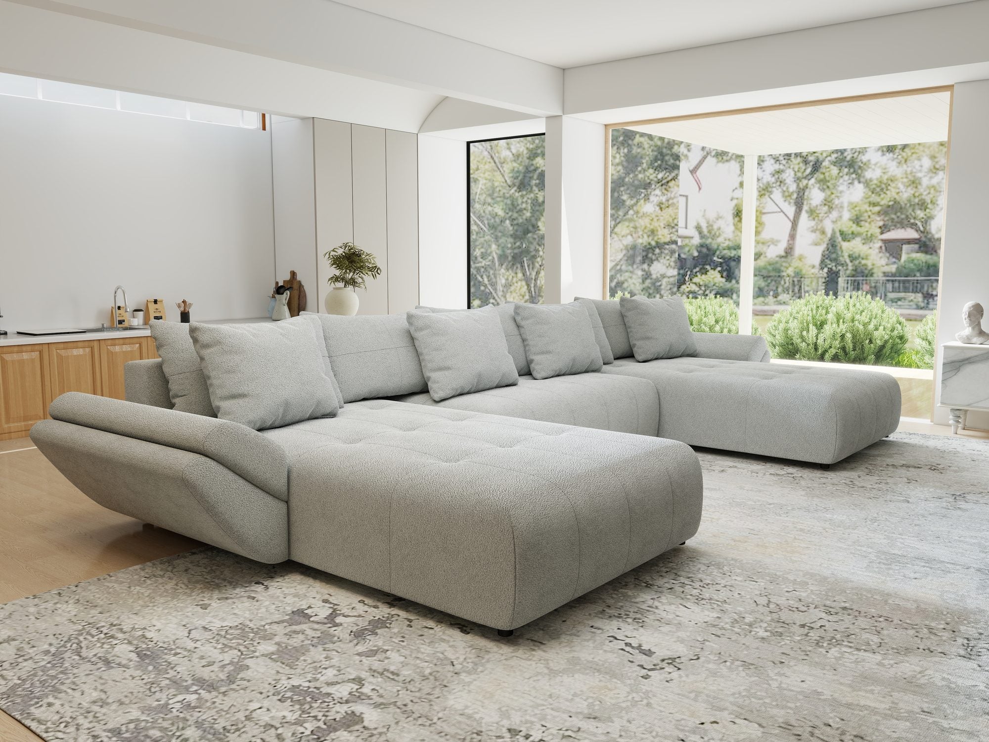 Colțar extensibil dumonde cu ladă de depozitare si sezut confortabil din spuma high-density, Berlin U Quelle Gri 83 380x180 cm