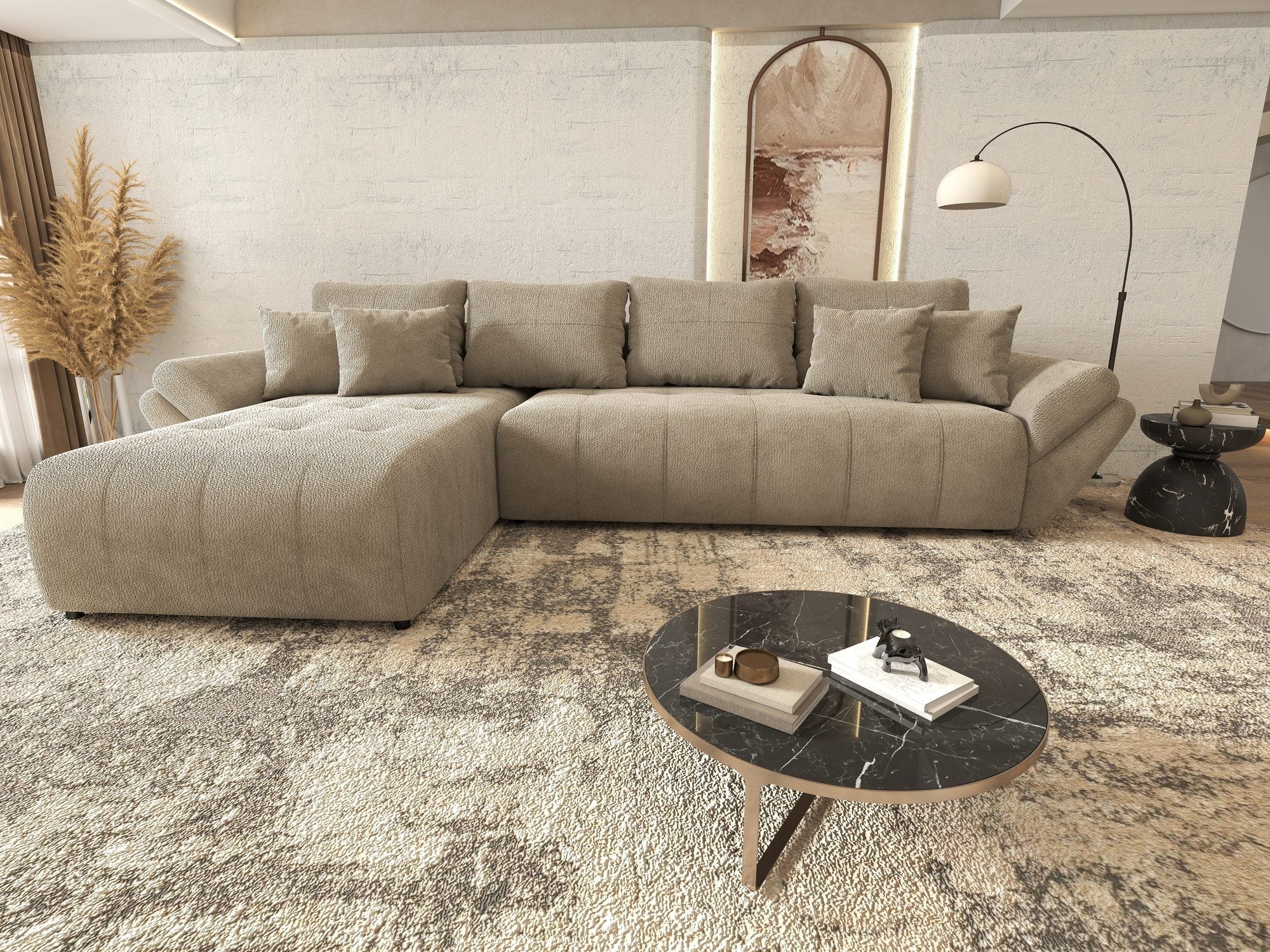 Colțar extensibil dumonde cu ladă de depozitare si sezut confortabil din spuma high-density, Berlin XL Vibe Maro 21 350x185 cm