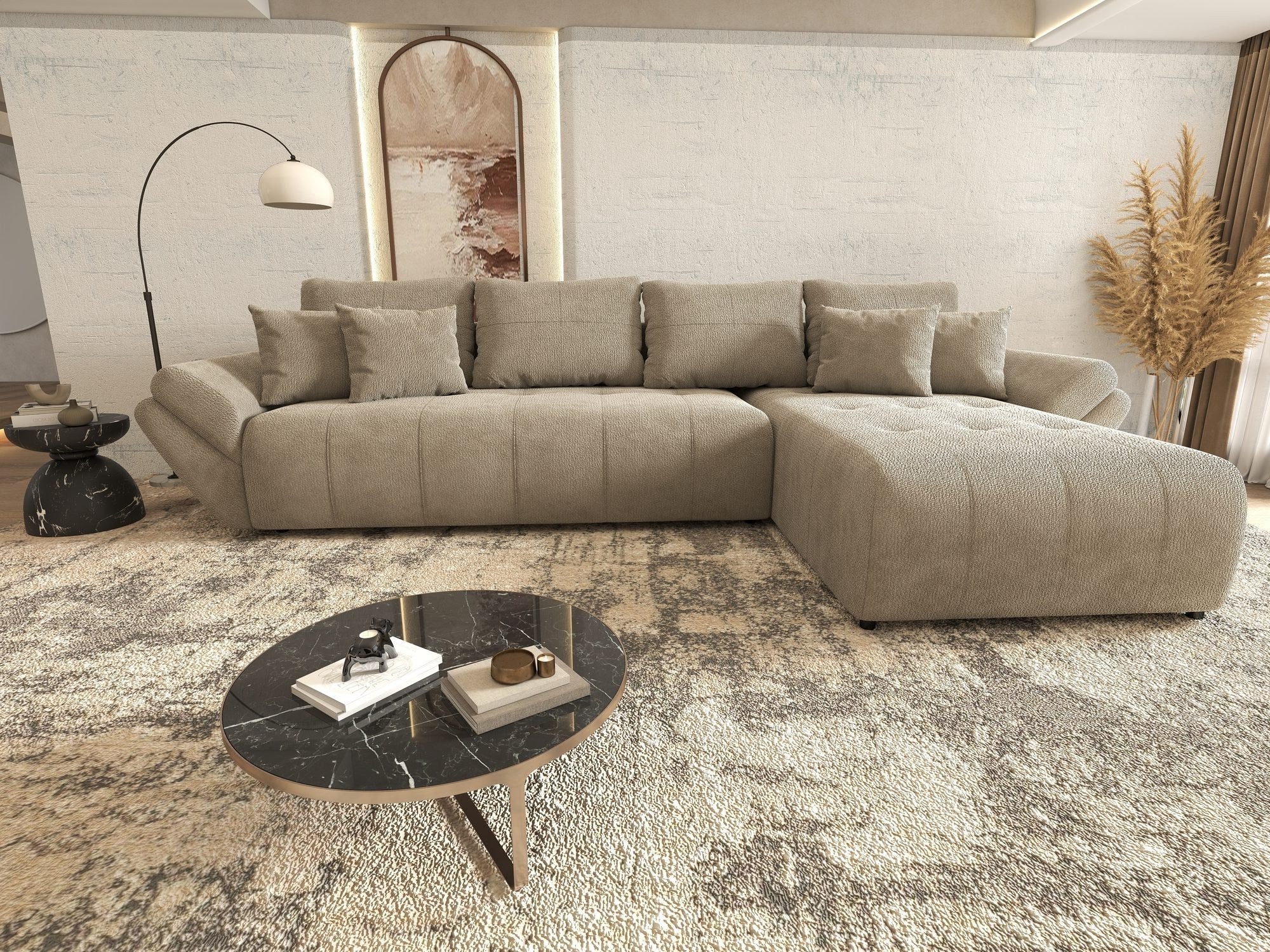 Colțar extensibil dumonde cu ladă de depozitare si sezut confortabil din spuma high-density, Berlin XL Vibe Maro 21 II 350x185 cm