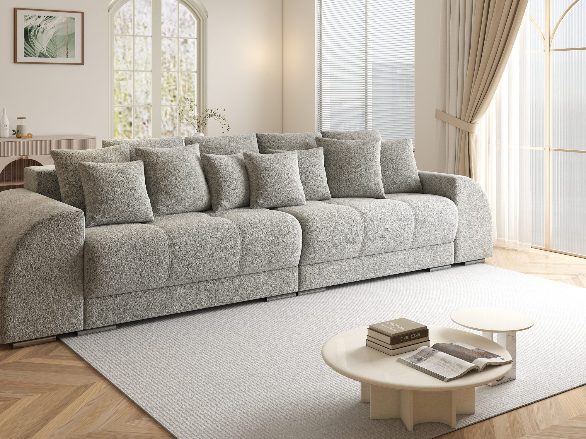Canapea extensibilă dumonde cu 2 lăzi de depozitare si sezut confortabil din spuma high-density, Verona Arena Gri 15 310x100 cm