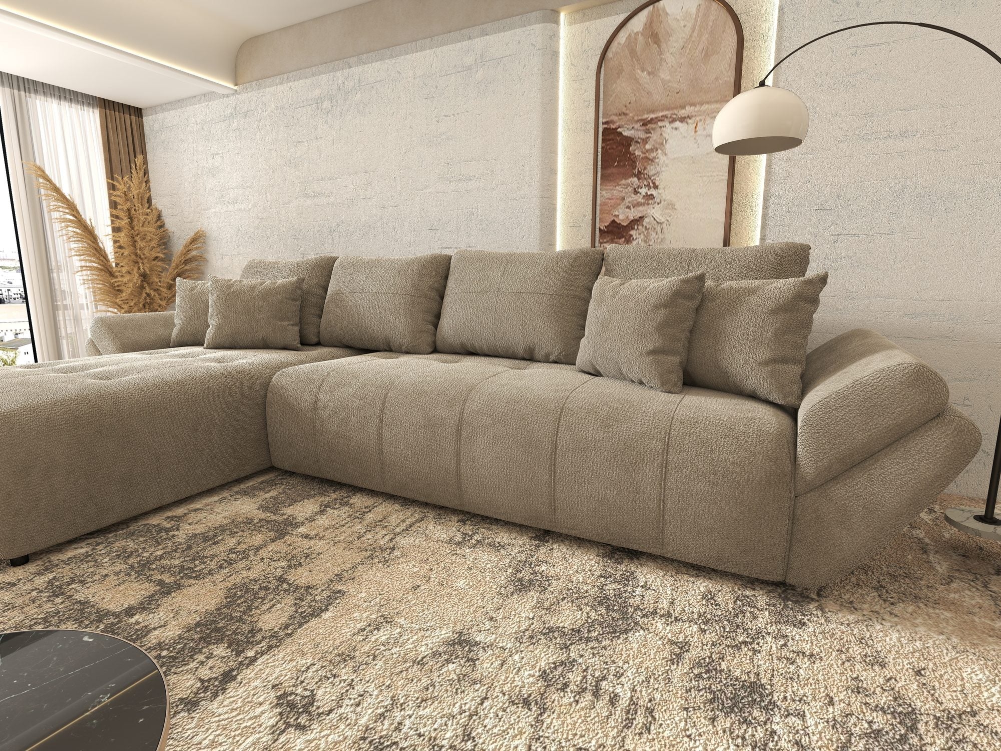 Colțar extensibil dumonde cu ladă de depozitare si sezut confortabil din spuma high-density, Berlin XL Vibe Maro 21 350x185 cm