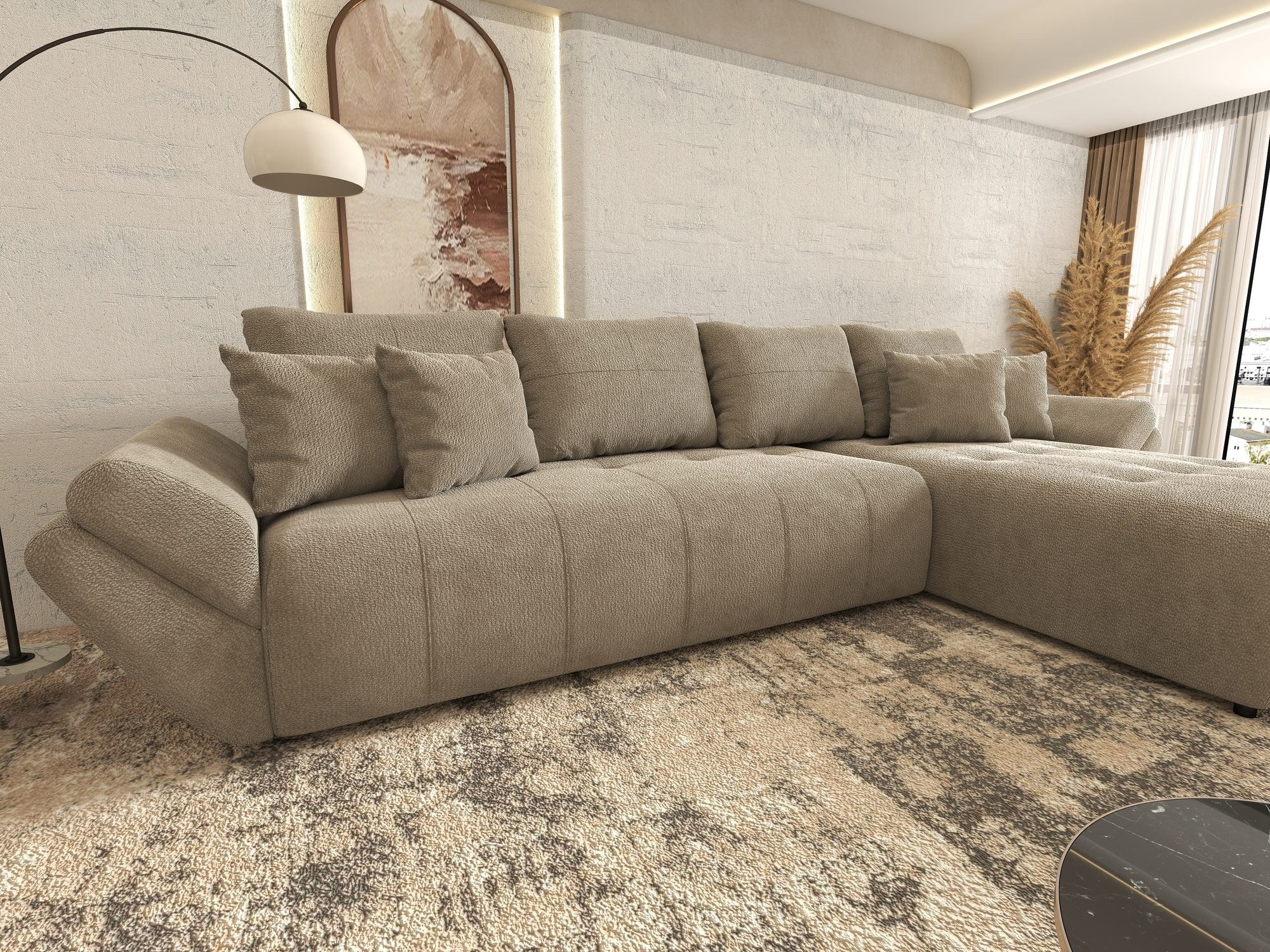 Colțar extensibil dumonde cu ladă de depozitare si sezut confortabil din spuma high-density, Berlin XL Vibe Maro 21 II 350x185 cm