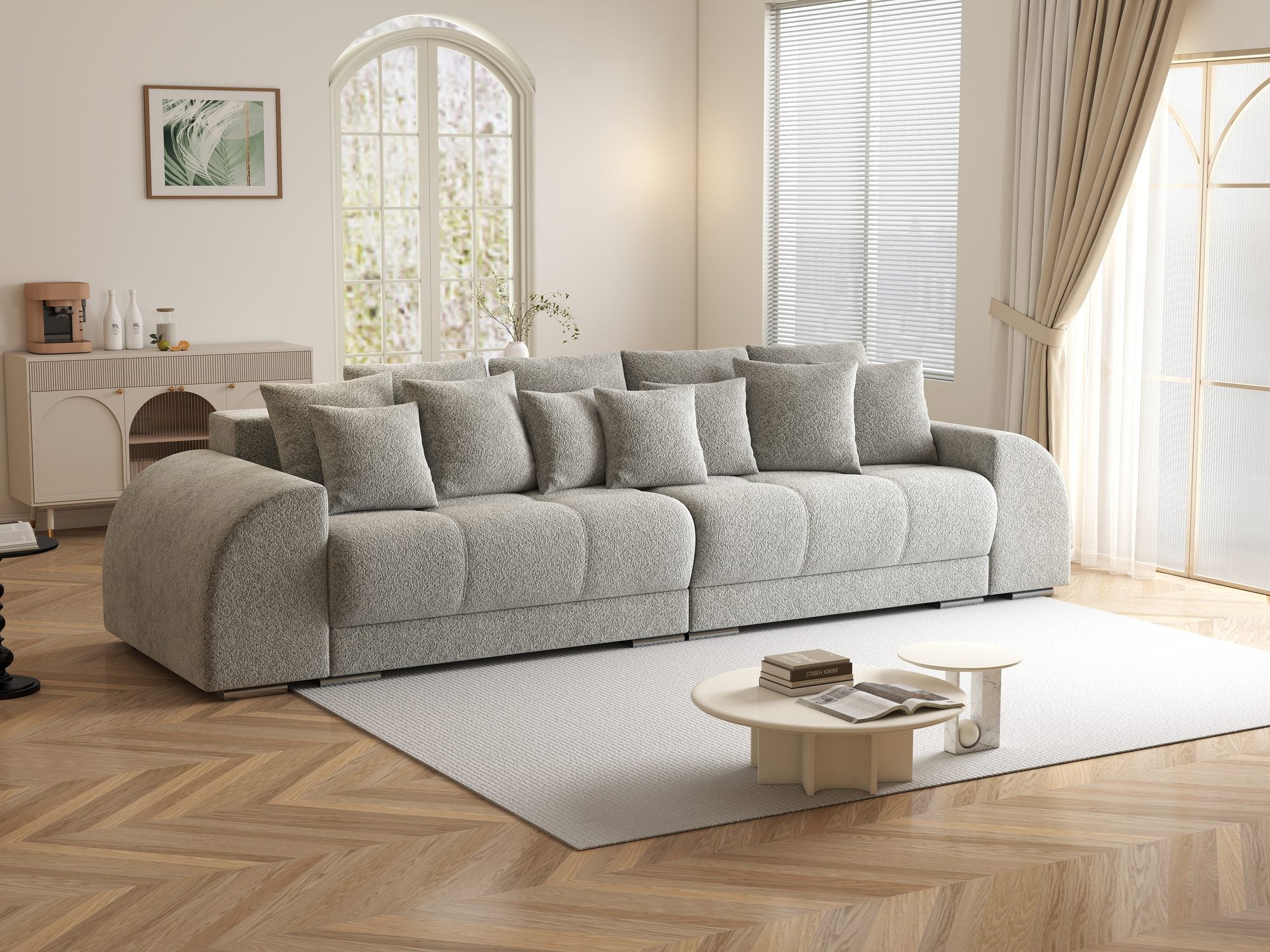 Canapea extensibilă dumonde cu 2 lăzi de depozitare si sezut confortabil din spuma high-density, Verona Arena Gri 15 310x100 cm