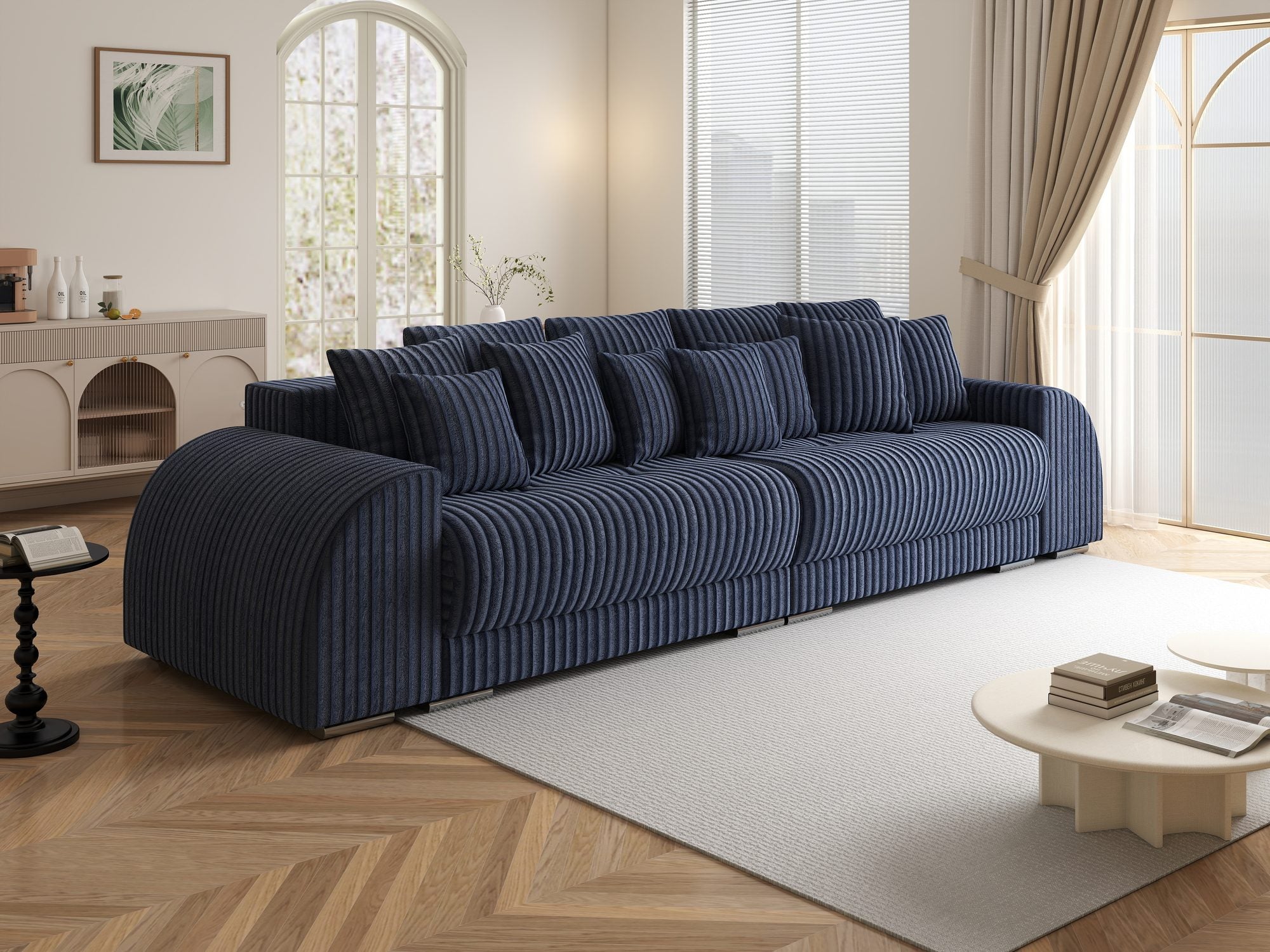 Canapea extensibilă dumonde cu 2 lăzi de depozitare si sezut confortabil din spuma high-density, Verona Tilia Albastru 77 310x100 cm
