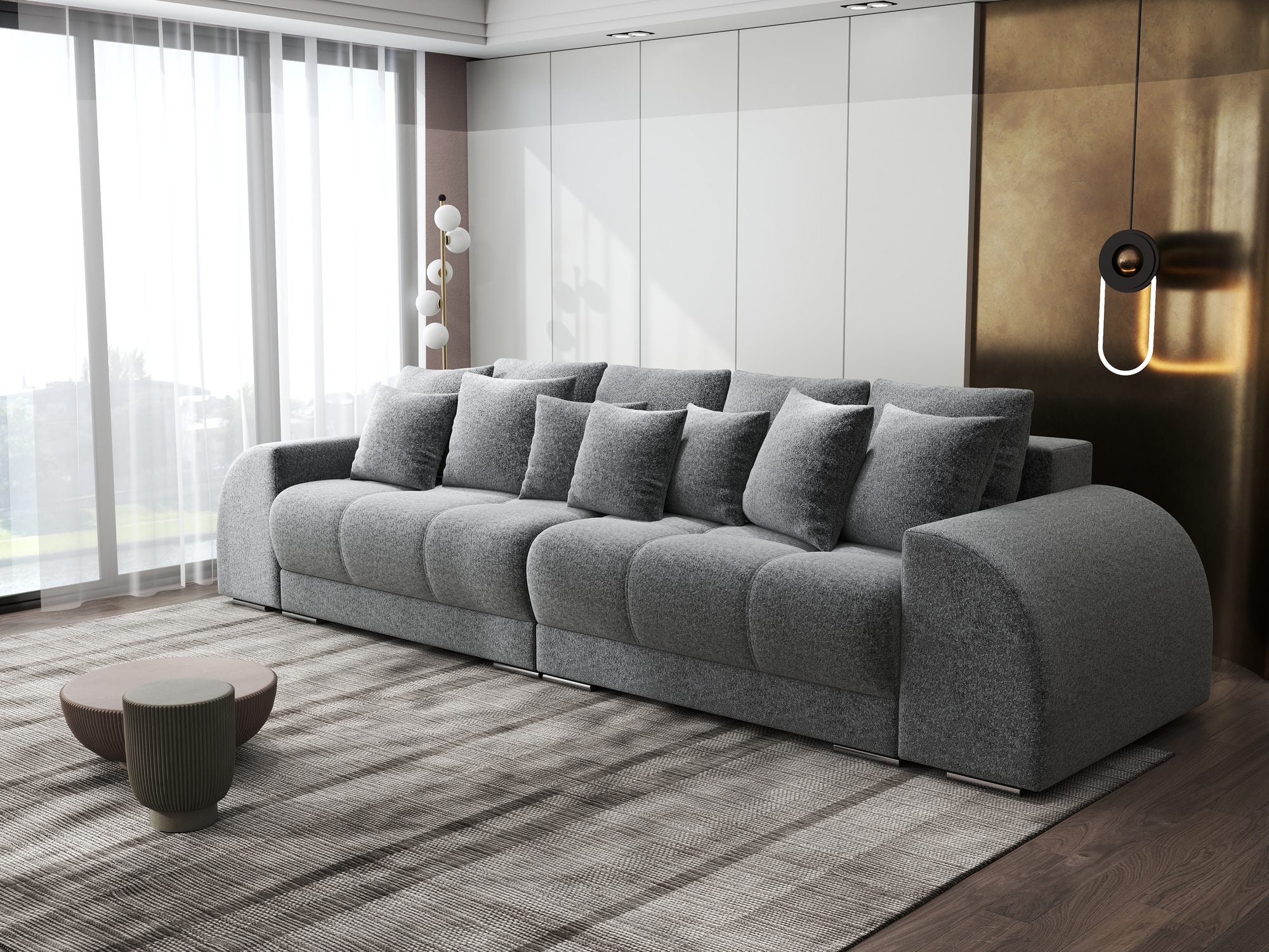 Canapea extensibilă dumonde cu 2 lăzi de depozitare si sezut confortabil din spuma high-density, Verona Monte Gri 90 310x100 cm