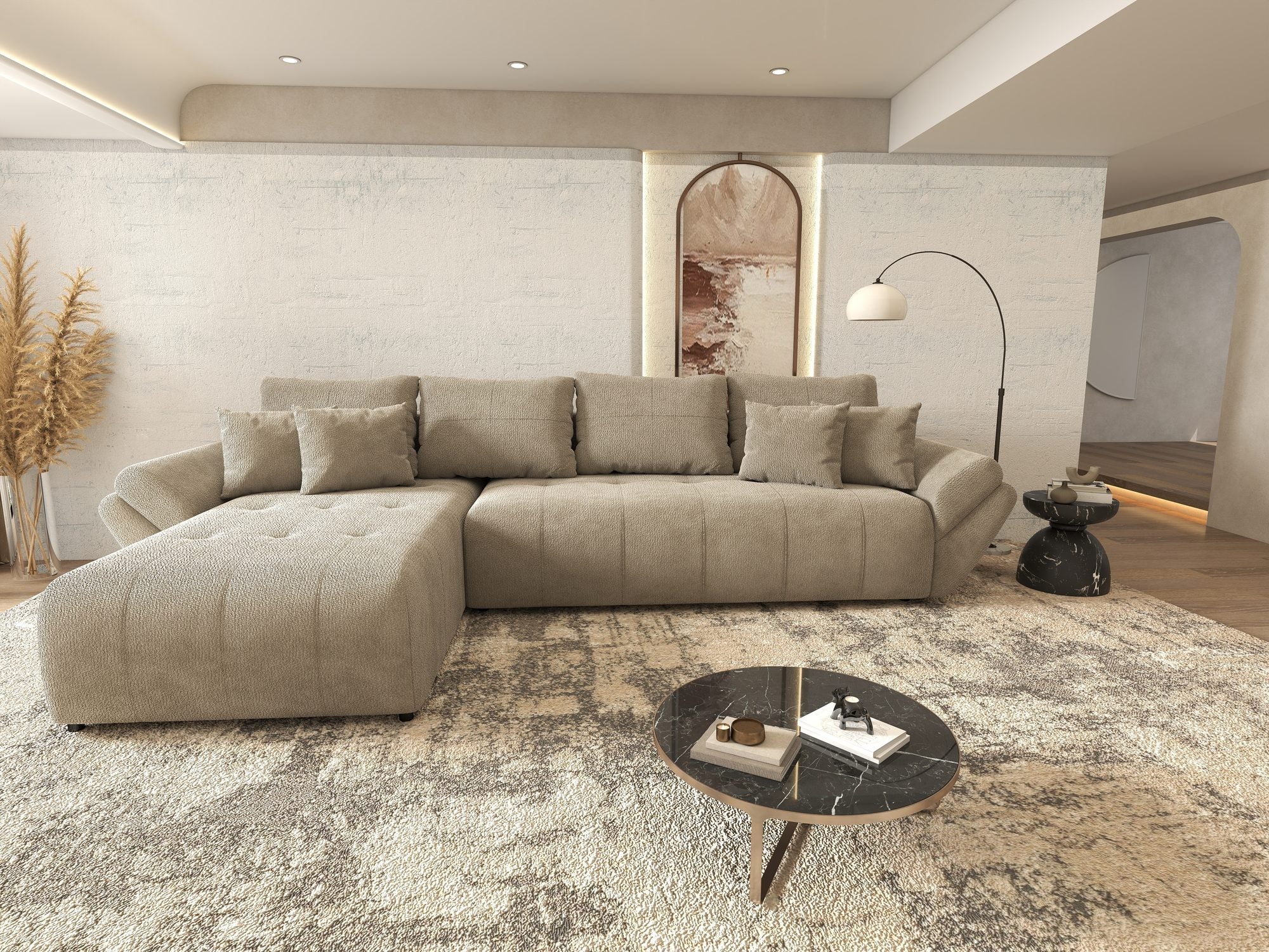 Colțar extensibil dumonde cu ladă de depozitare si sezut confortabil din spuma high-density, Berlin XL Vibe Maro 21 350x185 cm