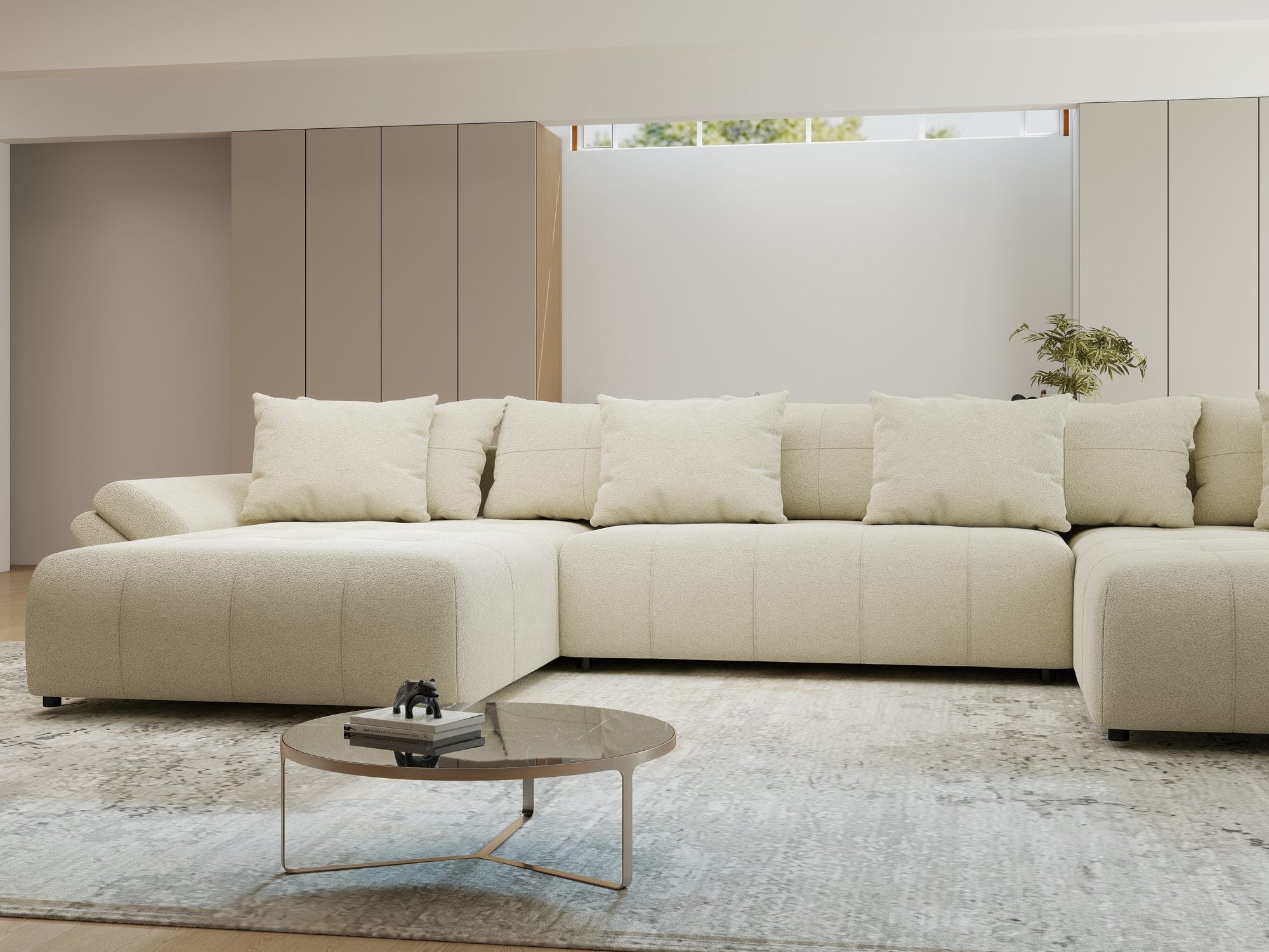 Colțar extensibil dumonde cu ladă de depozitare si sezut confortabil din spuma high-density, Berlin U Quelle Bej 02 380x180 cm