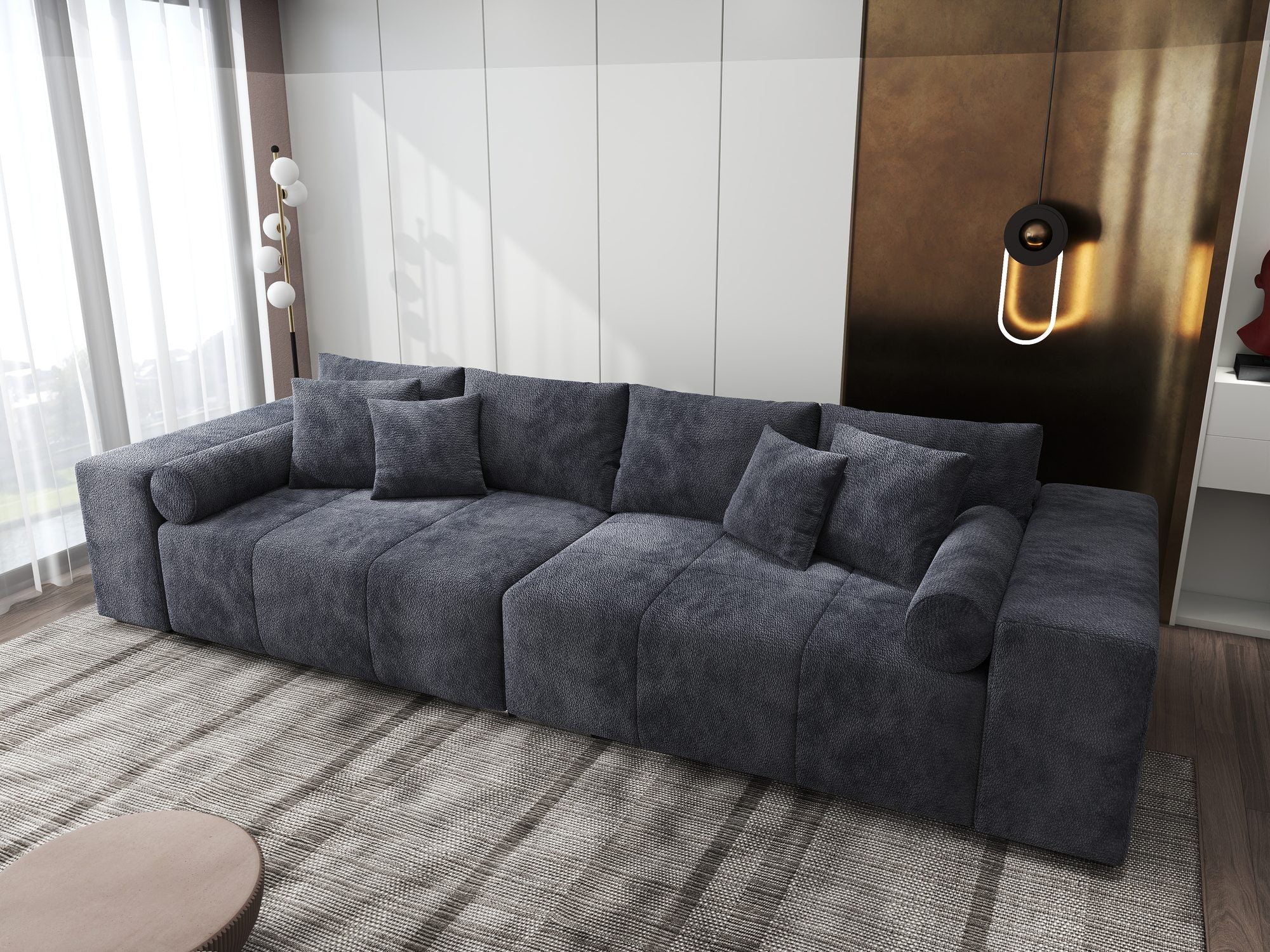 Canapea extensibilă dumonde cu ladă de depozitare si sezut confortabil din spuma high-density, Marbela XXL Vibe Gri Antracit 97 290x100 cm