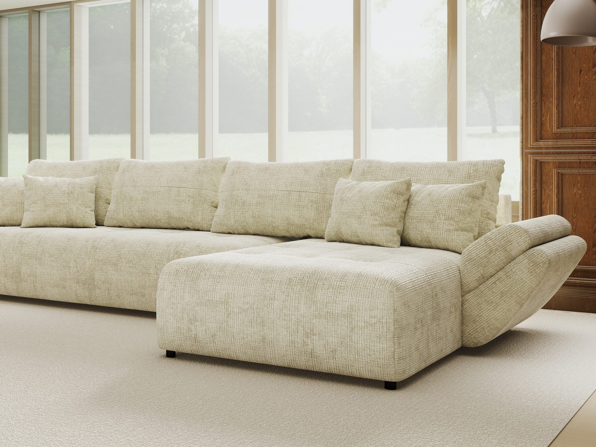 Colțar extensibil dumonde cu ladă de depozitare si sezut confortabil din spuma high-density, Berlin XL Cremona Alb 1 II 350x185 cm