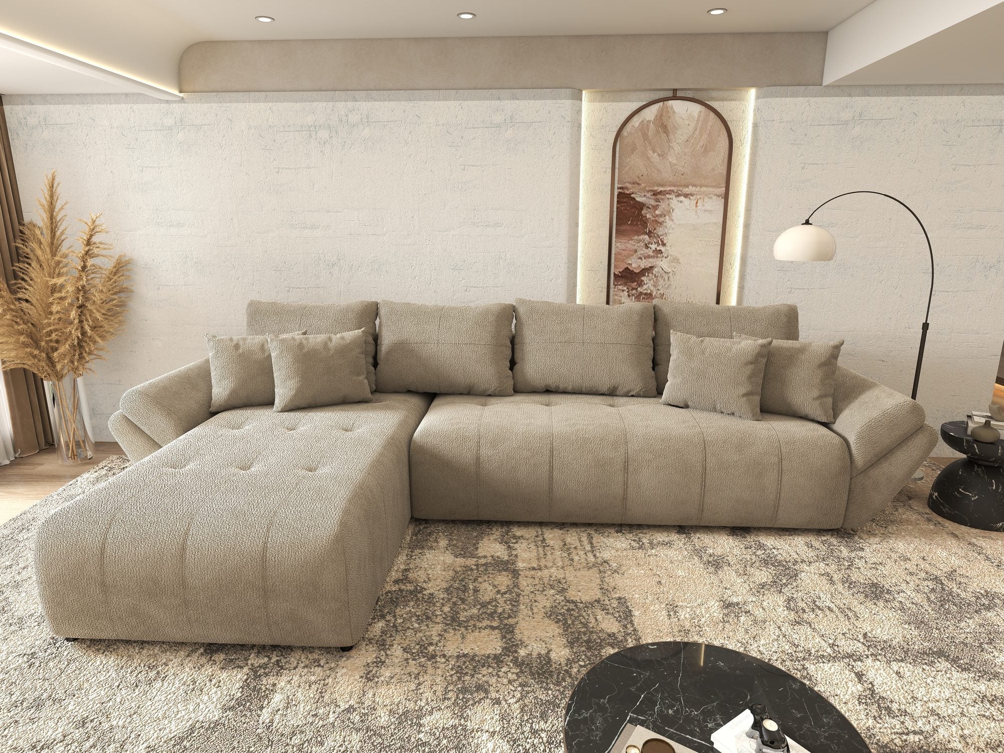 Colțar extensibil dumonde cu ladă de depozitare si sezut confortabil din spuma high-density, Berlin XL Vibe Maro 21 350x185 cm